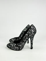 Dolce & Gabbana Silver & Black Squiggle Lace Patterned Stilettos - EU37