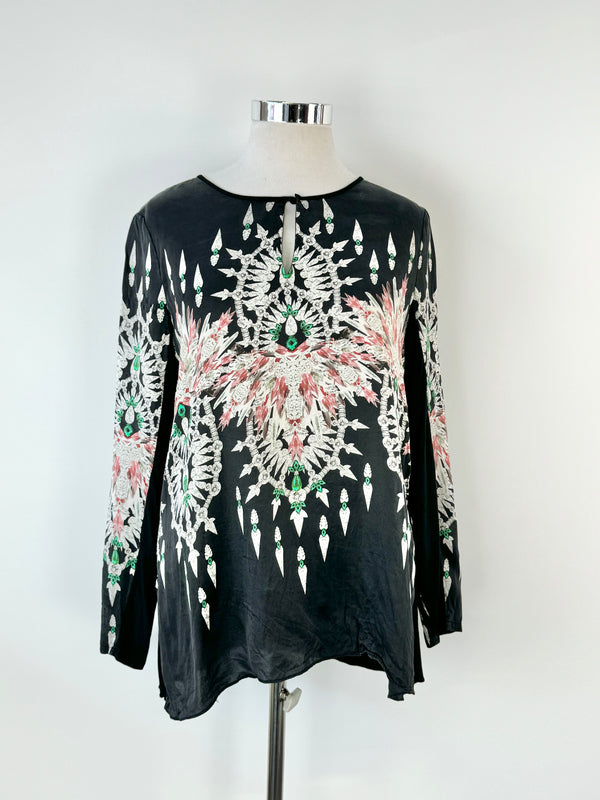 Luxe Deluxe Black Jewel Pattern Silk Blouse - AU14