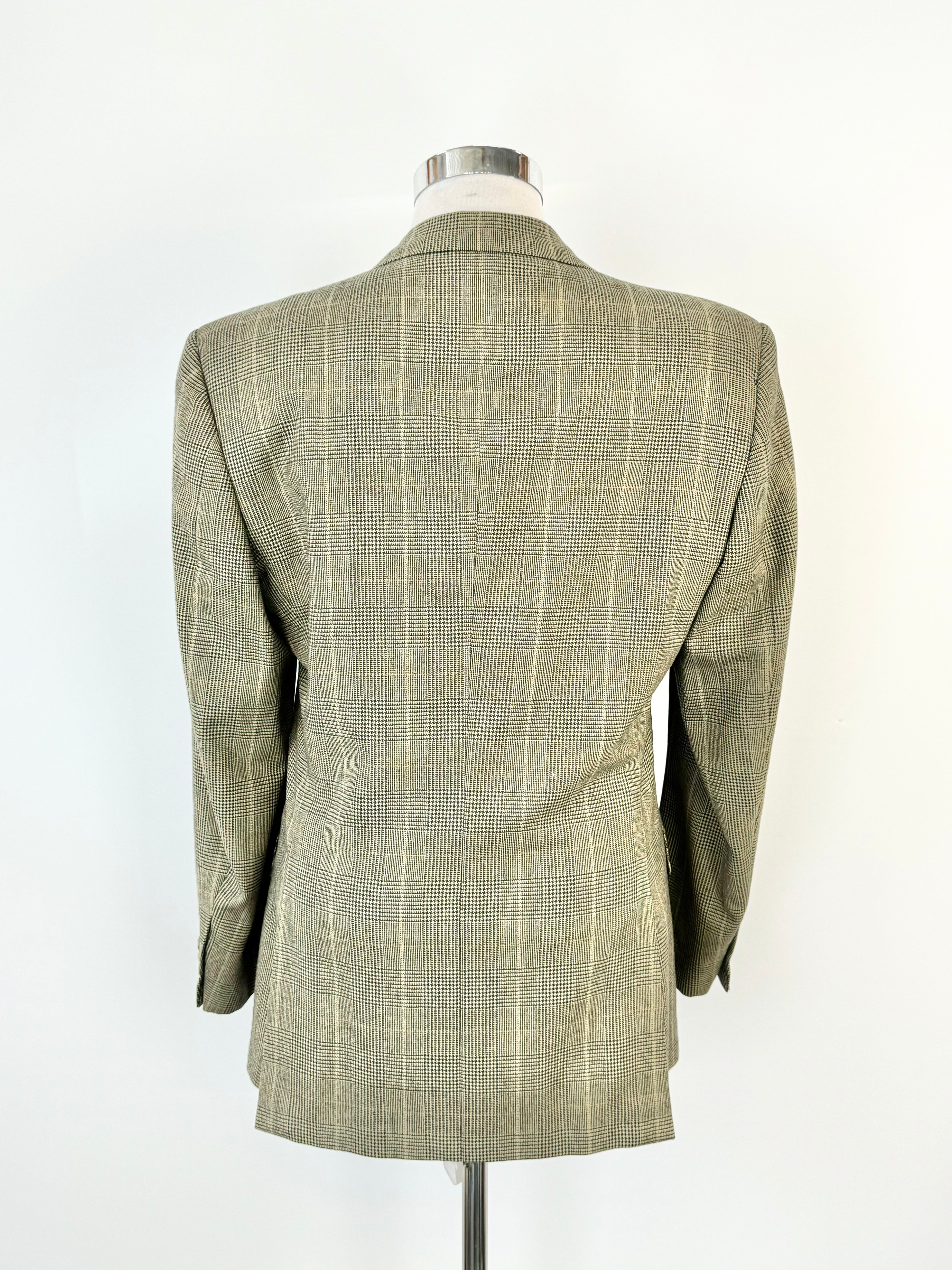Ermengildo Zegna Gold Olive Double Breasted Glen Plaid Wool Blazer - 50