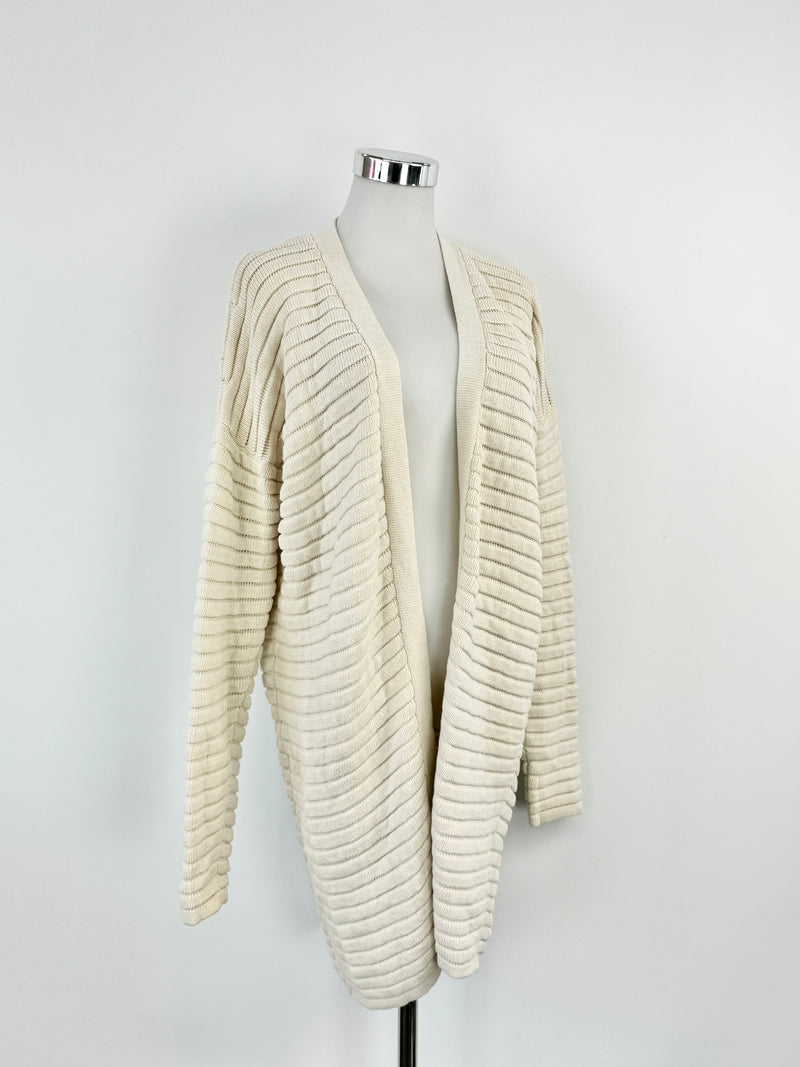 Hugo Boss Cream Rib Knit Long Silk & Cotton Blend Cardigan - AU10