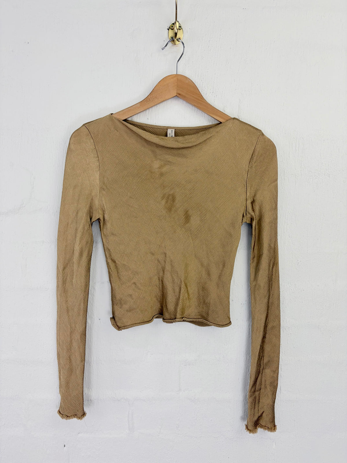 Bec + Bridge Antique Gold Bias Cut Long Sleeve Cropped Top - AU8