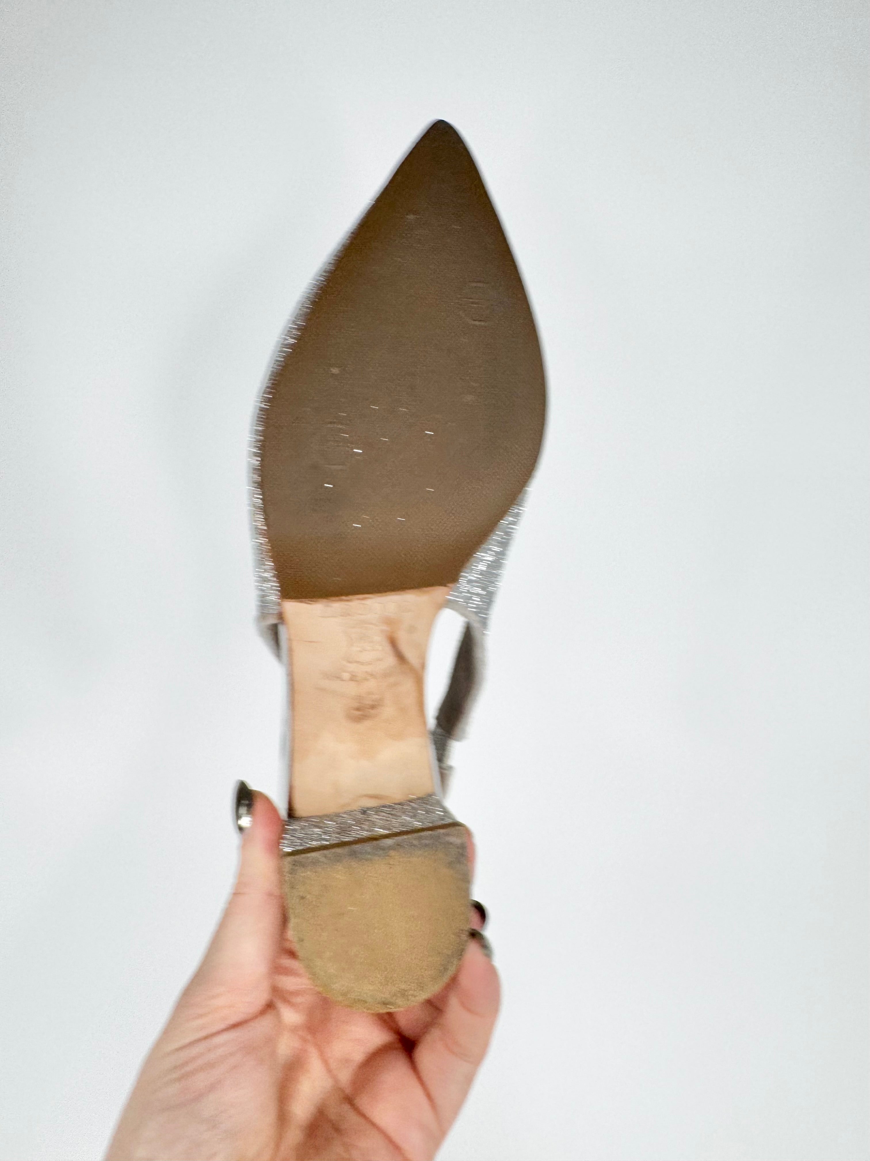 Habbot 'Gabba' Glittery Silver Sling Backs - EU35
