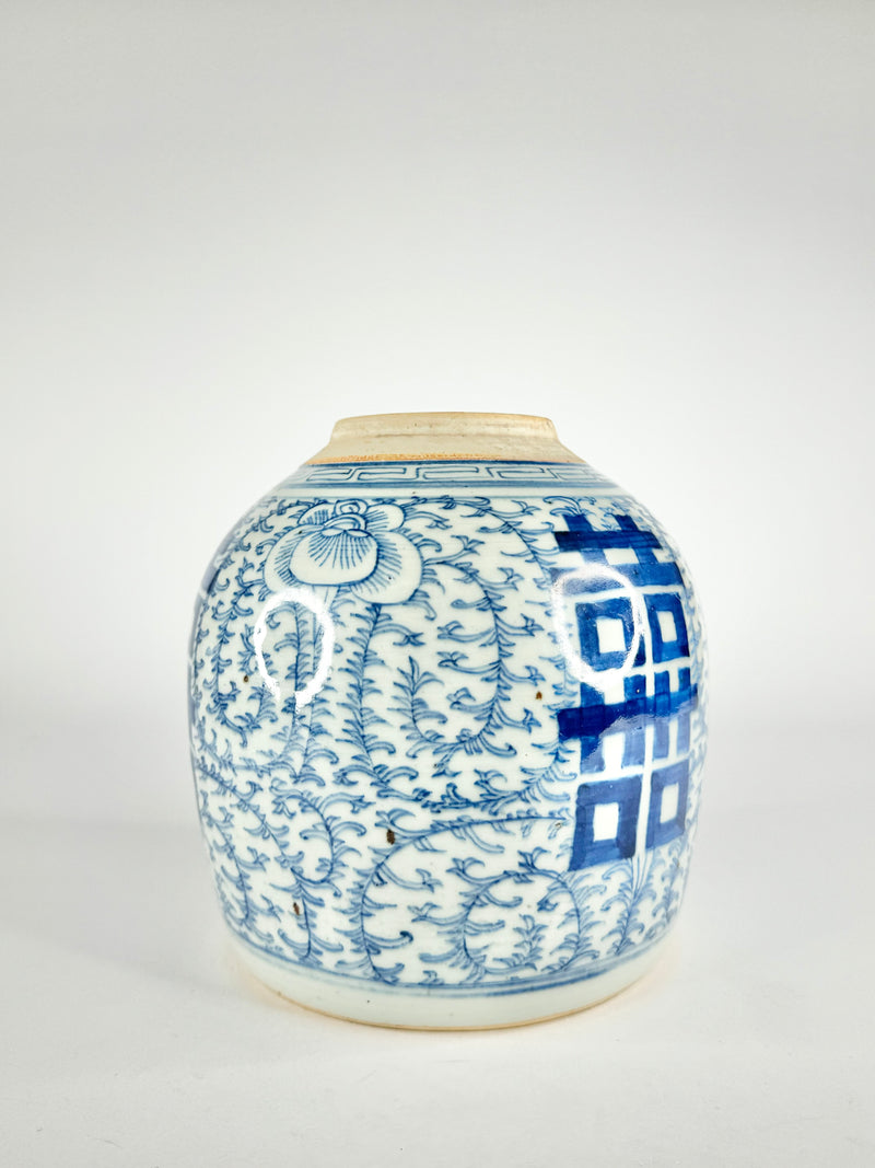 Antique Large Blue & White Floral Ginger Jar