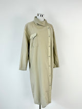 Vintage Louis Feraud Khaki Green Asymmetrical Button Dress - AU10