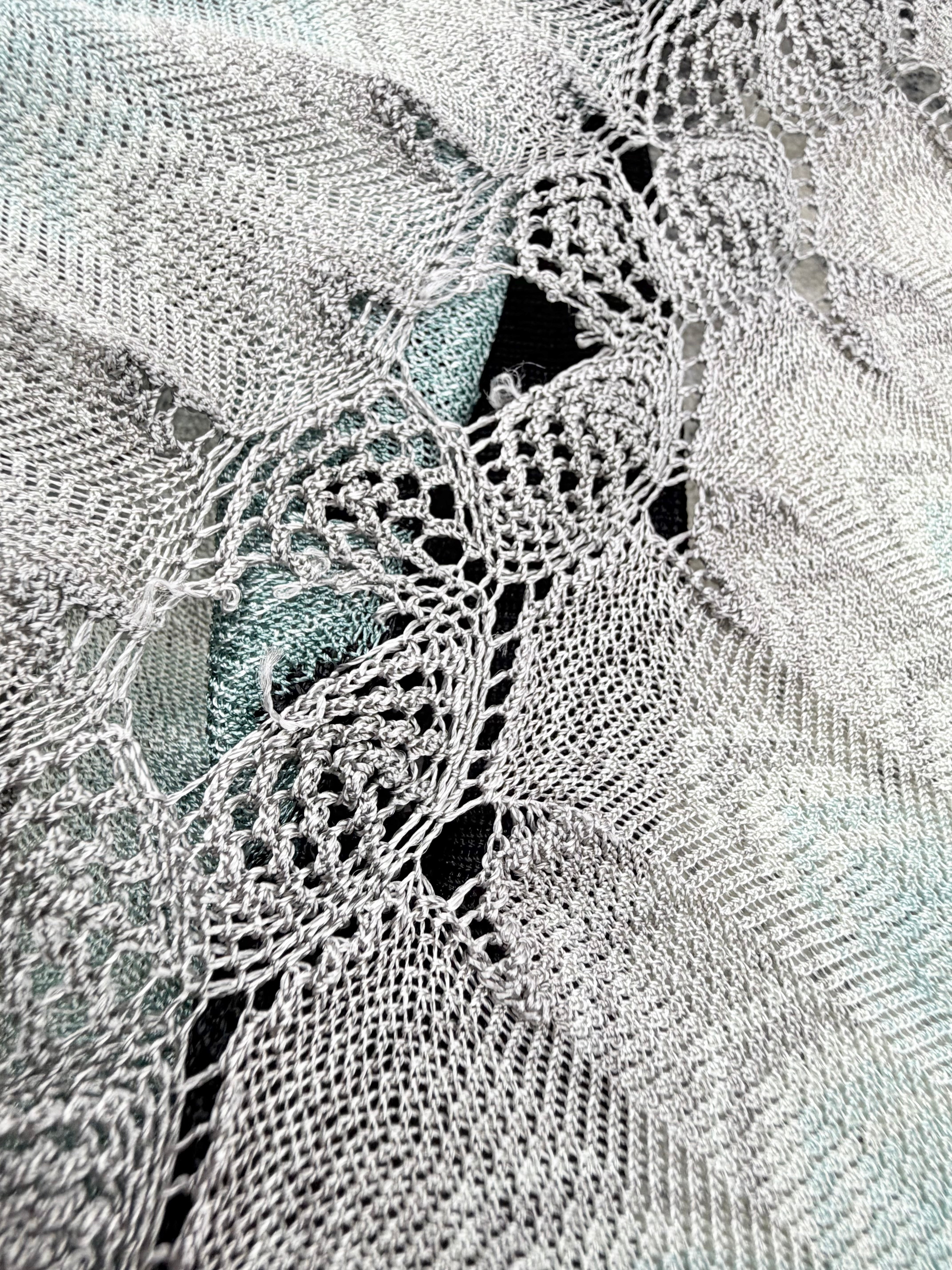 Missoni Blue Taupe Cream & Black Lungo Zig Zag Cardigan - AU12/14