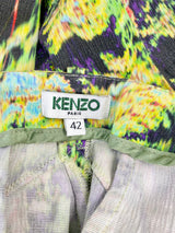 Kenzo Neon Green Abstract Pattern Low Rise Slacks - EU42