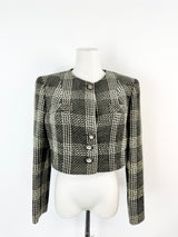 Valentino Miss V Brown & Cream Glen Plaid Cropped Blazer - AU10