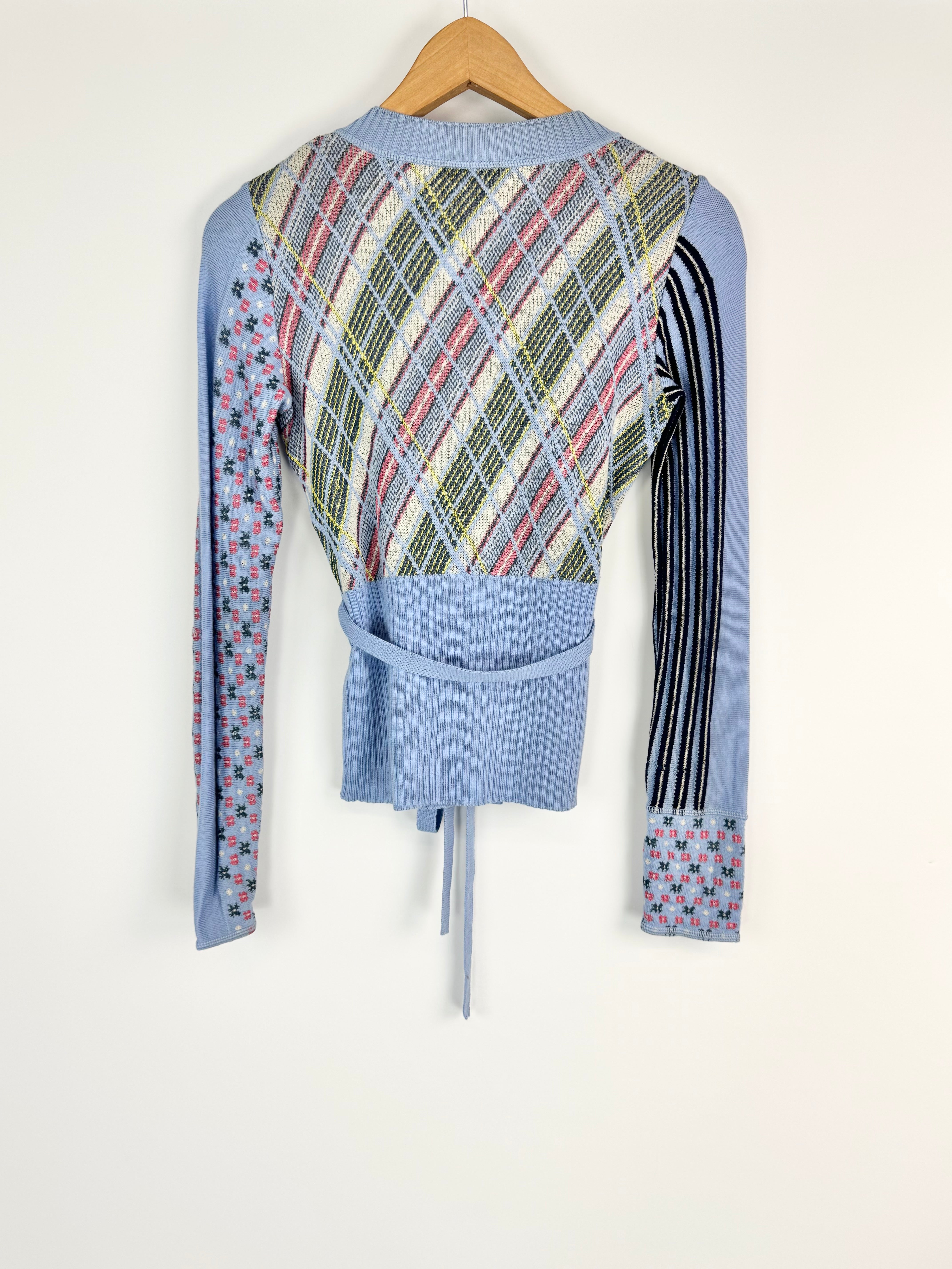 Kenzo Pale Blue Plaid Patterned Knit Cardigan - AU8