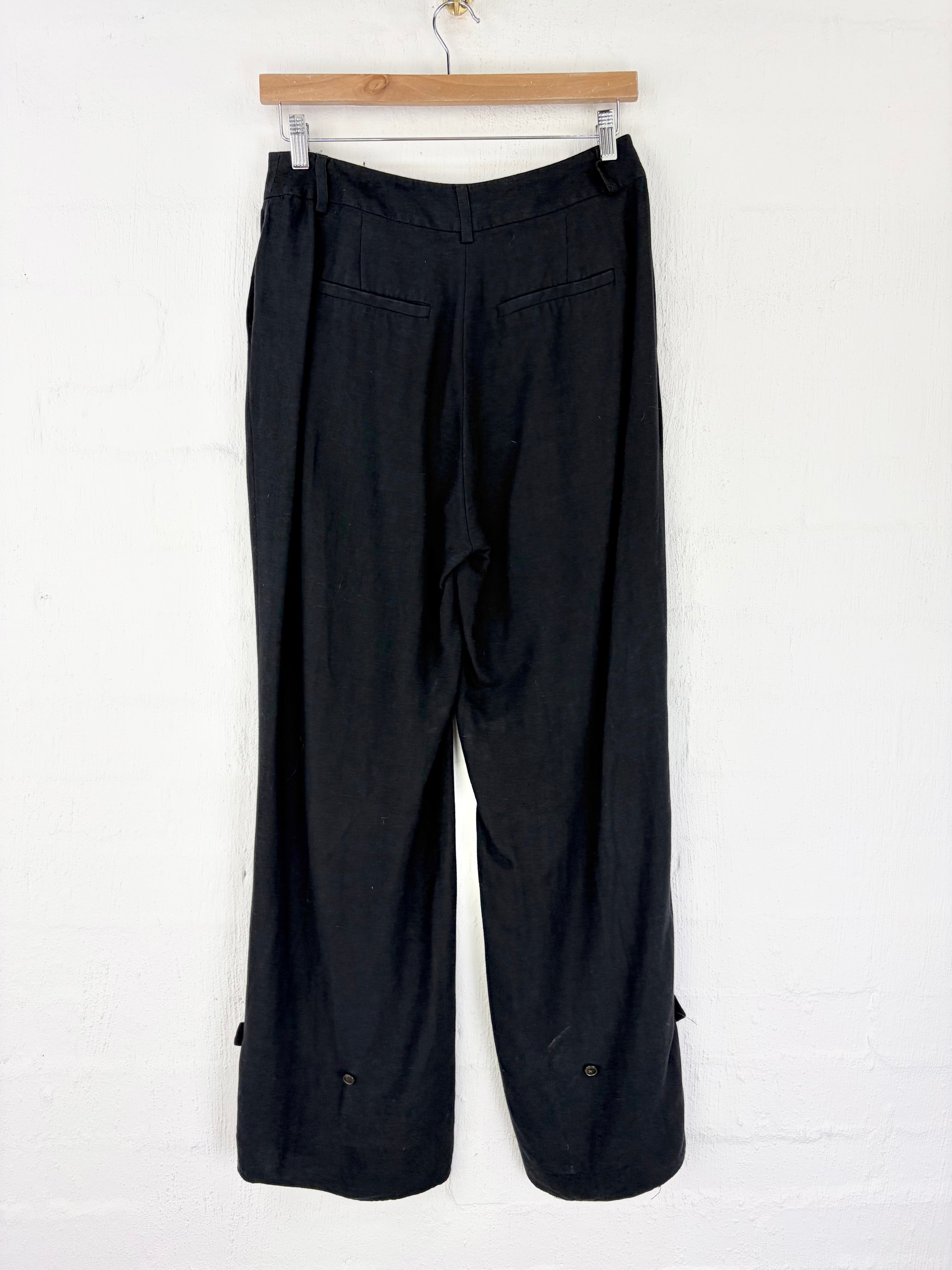 Birgette Herskind Black Wide Leg Flax Blend Slacks - AU10