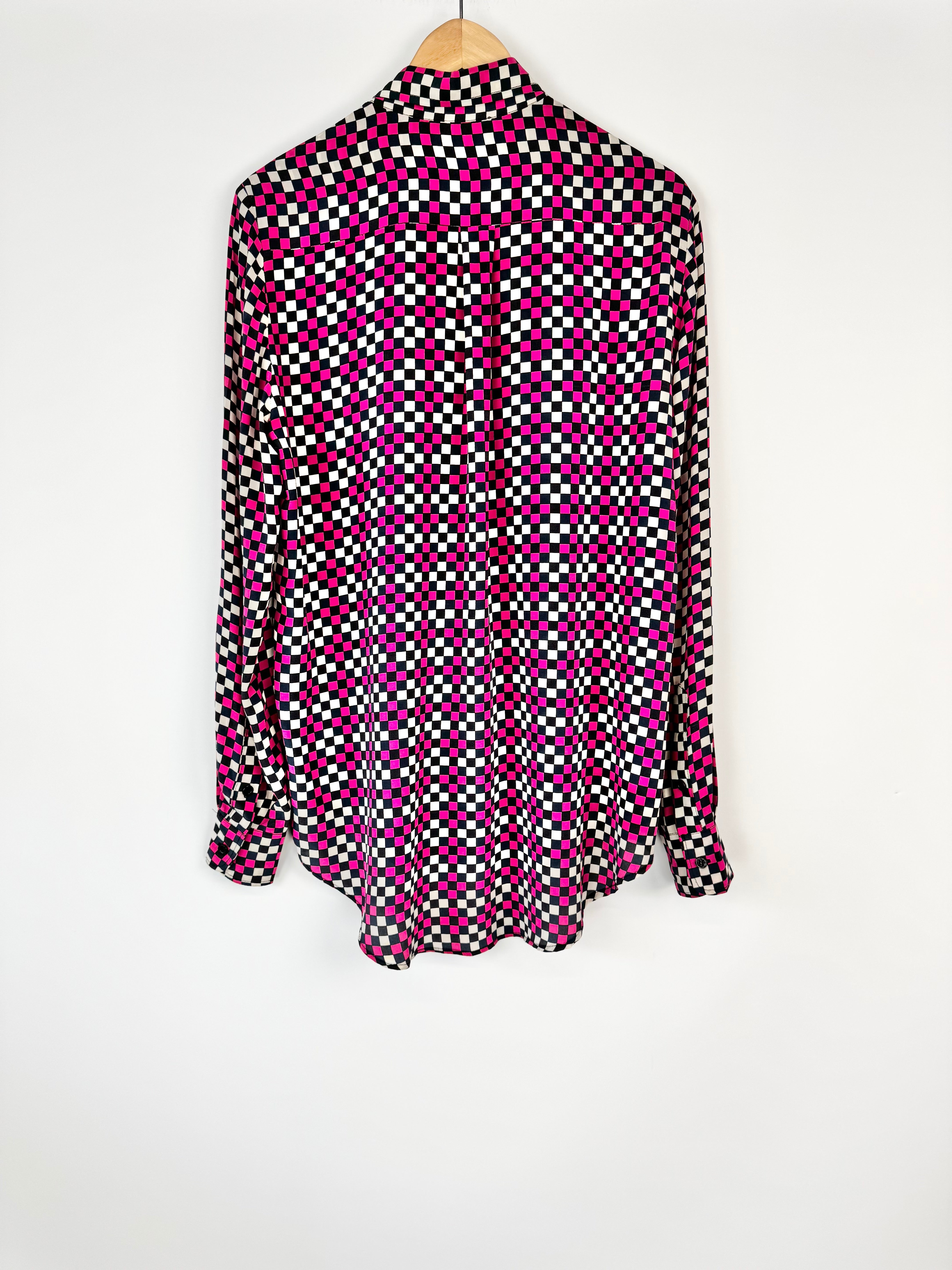 Space Style Concept Pink Checkerboard Patterned Silk Shirt - AU10