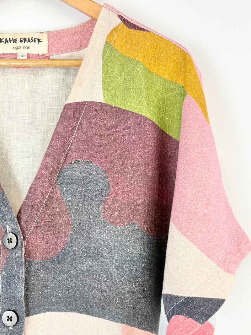 Gorman x Katie Eraser Multicolour Bubble-Print Linen Midi Dress - AU12