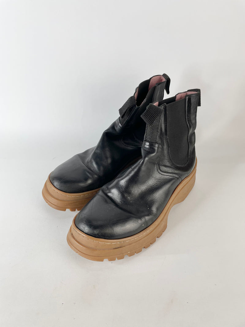 Marimekko Black & Brown Leather Solveig Ankle Boots - EU41