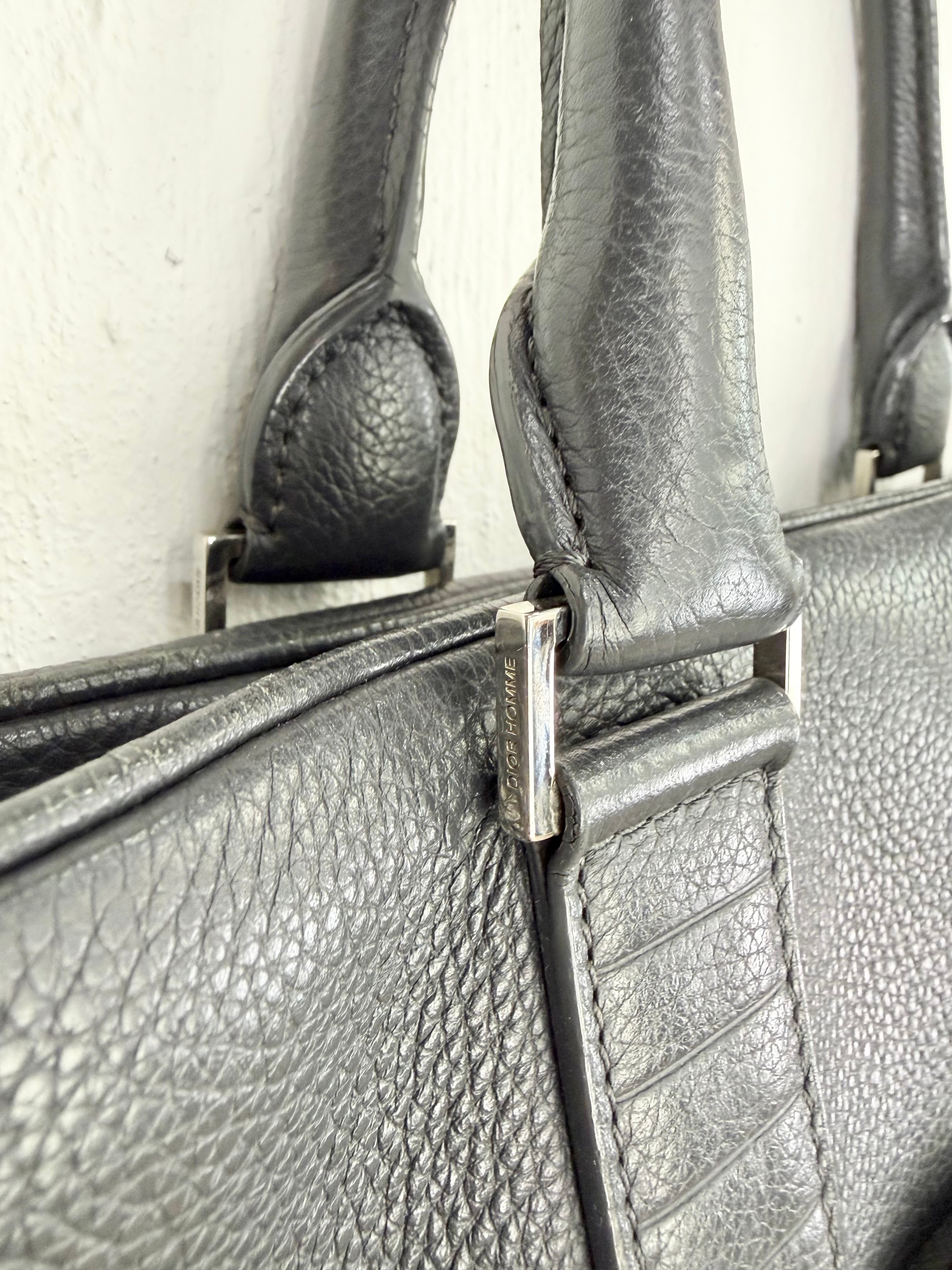 Vintage Christian Dior Homme Ash Grey Grained Leather Briefcase