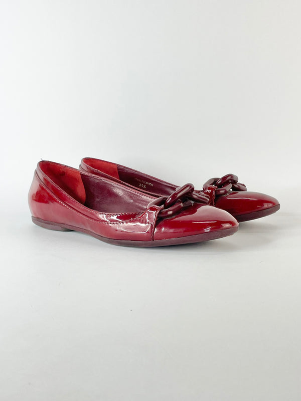 Burberry Cherry Red Patent Leather Chain Flats - EU39.5
