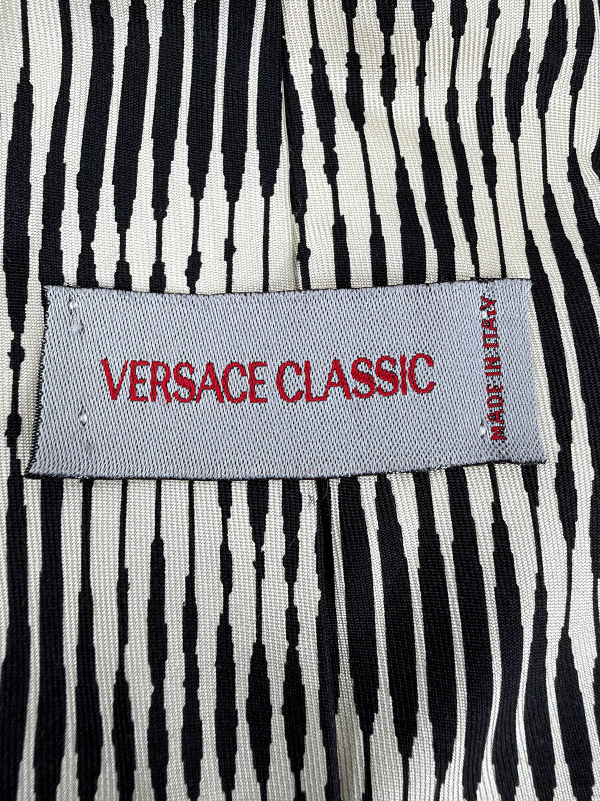 Versace Classic Ivory and Black Abstract Silk Tie