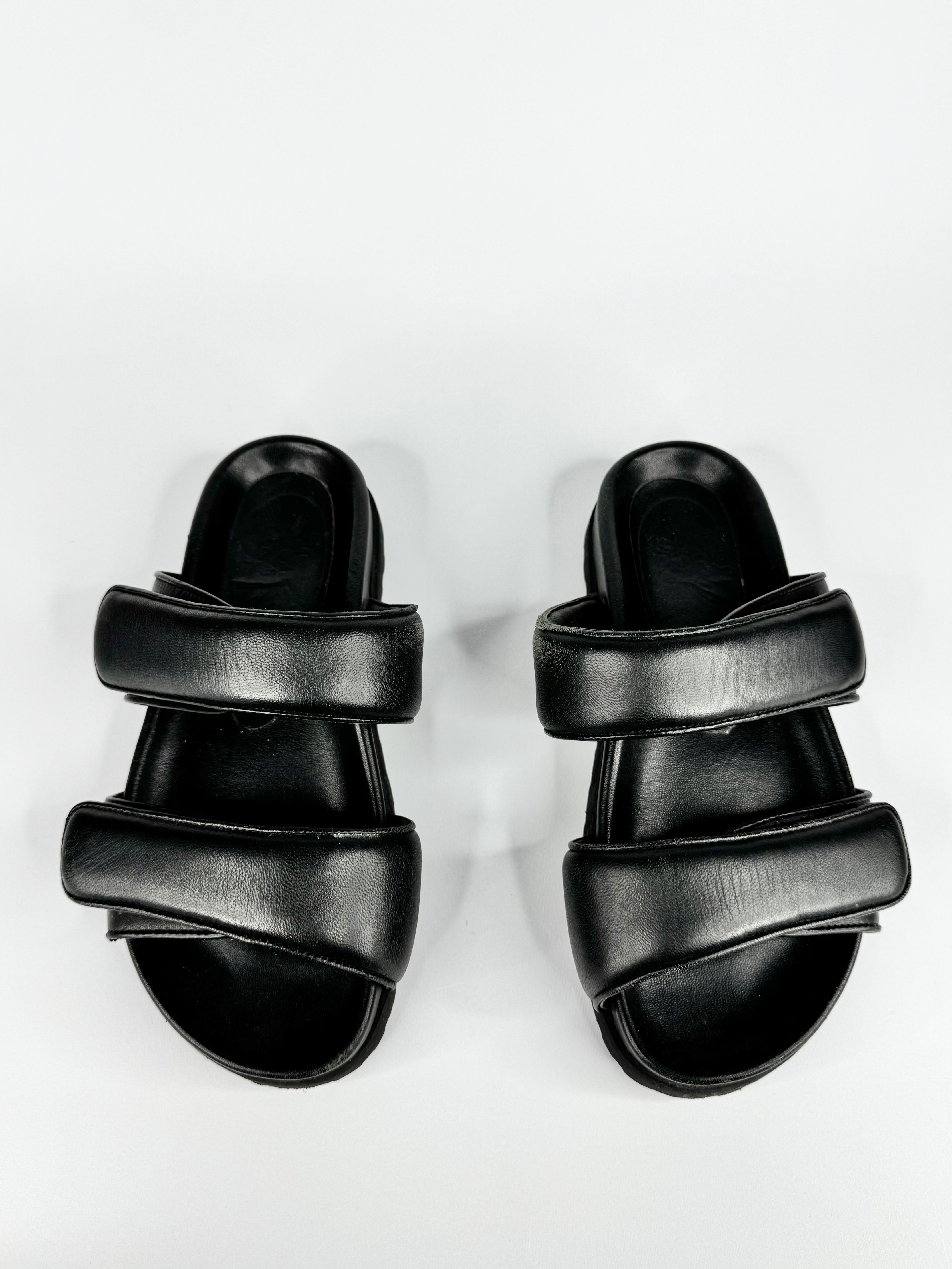 By Far Black Minimalist Puffy Leather Sandals - EU36