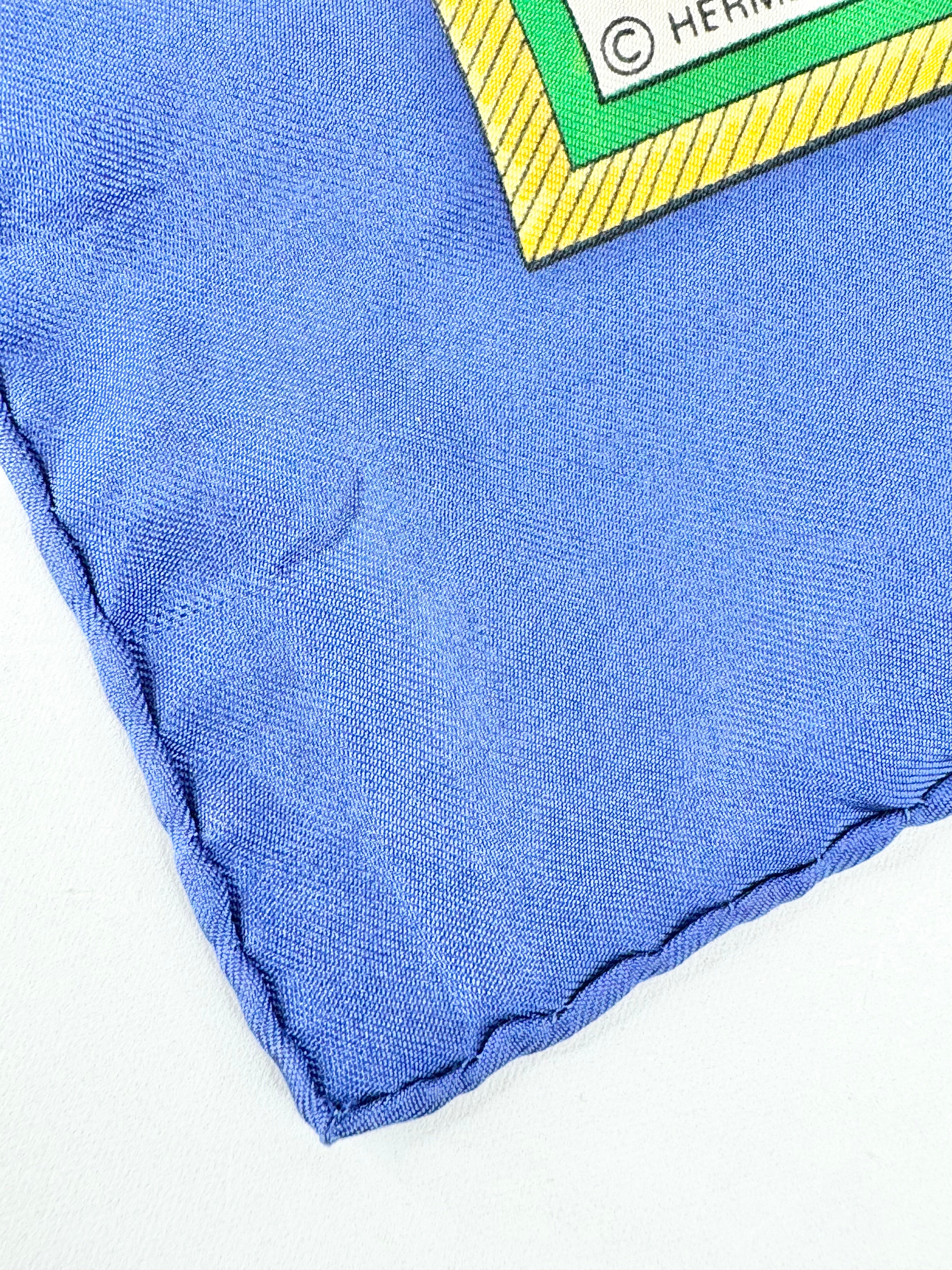 Hermès Scarf Carré ‘les voitures à transformation’ Blue Silk Scarf