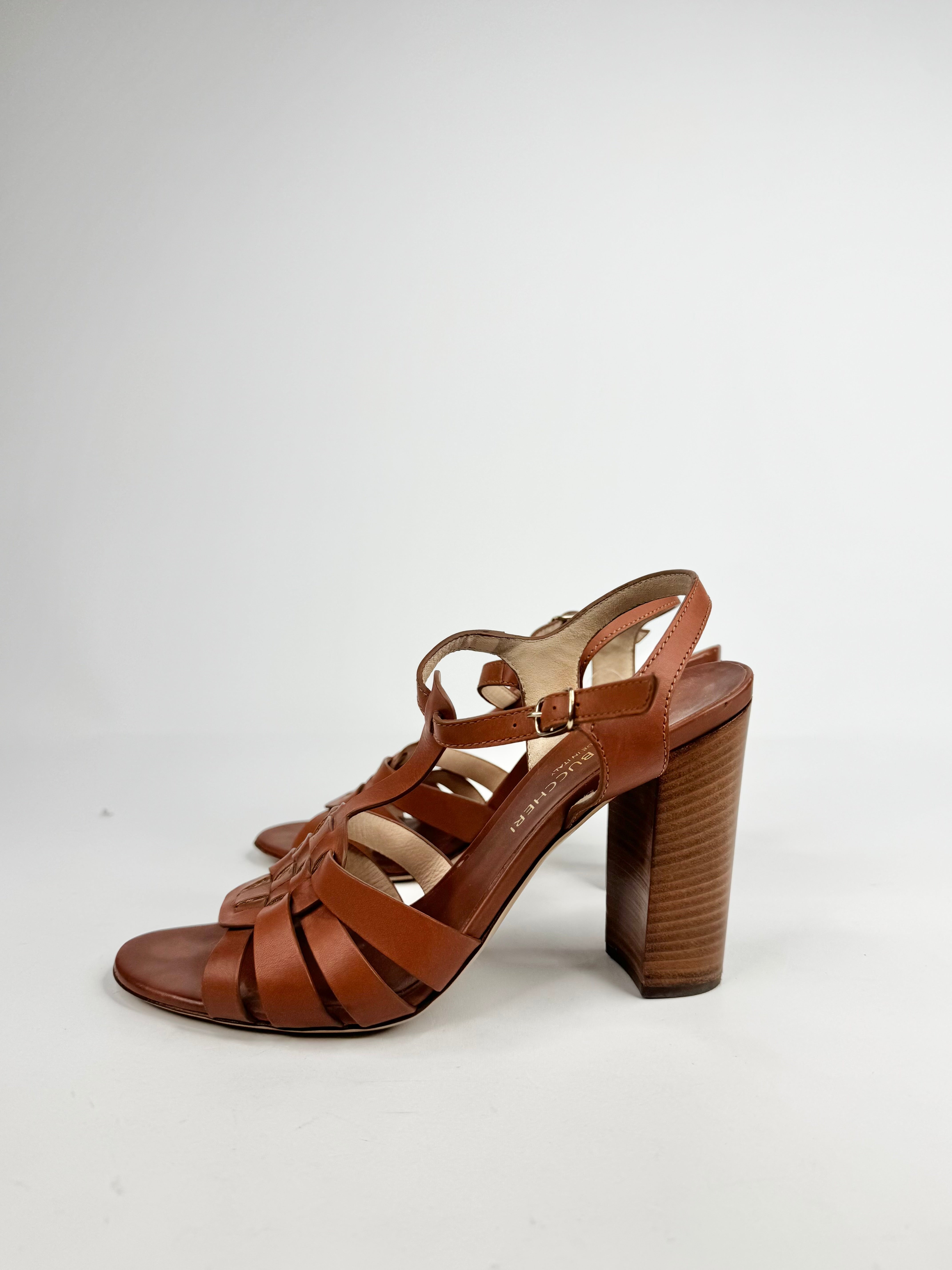 Bianca Buccheri Deep Tan Peep Toe Woven Heels - EU40