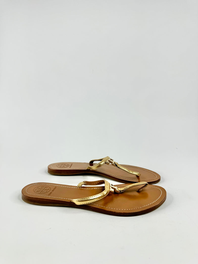 Tory Burch Metallic Gold Thongs  - EU40