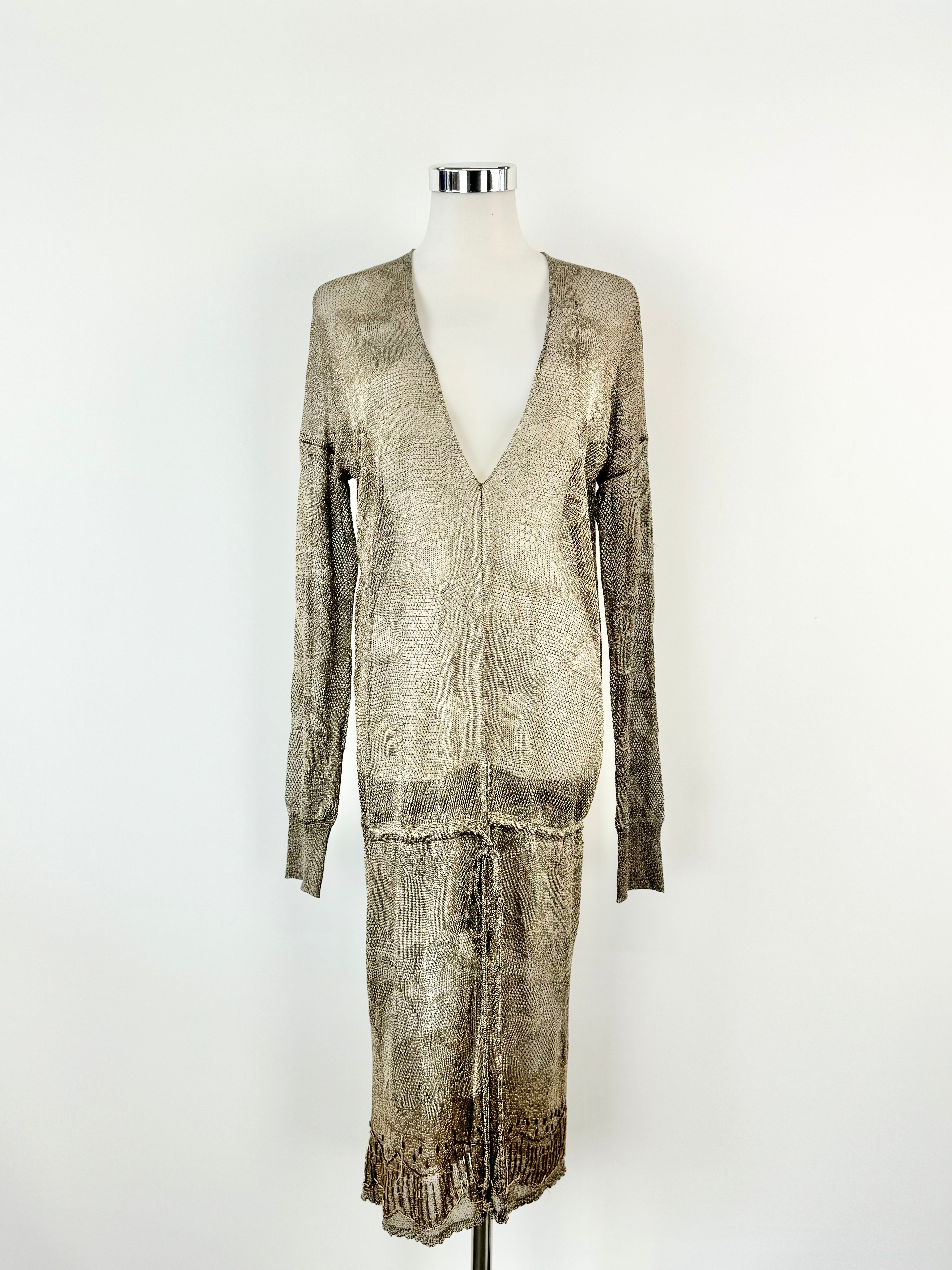 Day Birger Et Mikkelsen Metallic Taupe Sheer Knit Dress - AU10