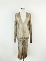 Day Birger Et Mikkelsen Metallic Taupe Sheer Knit Dress - AU10