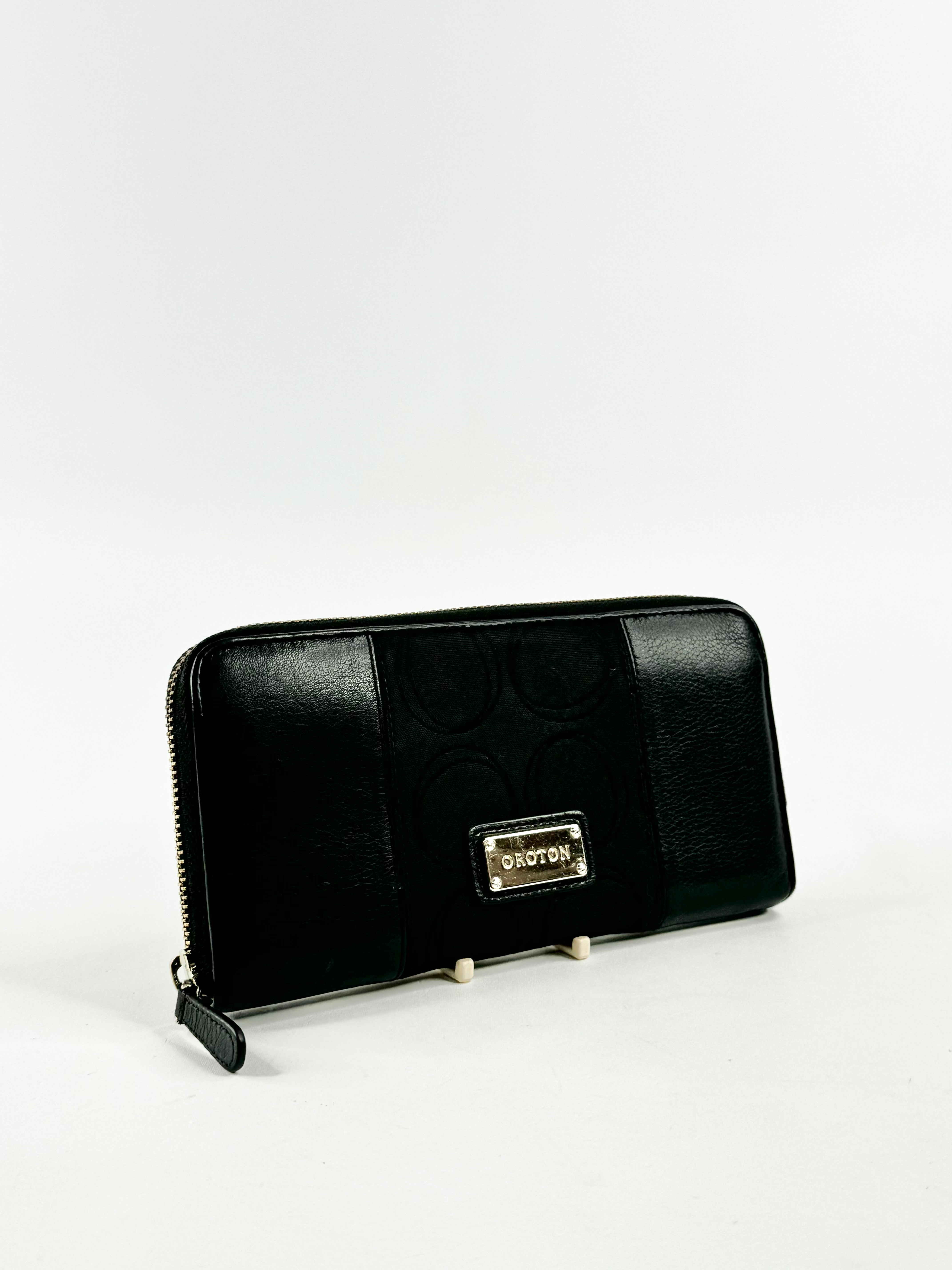 Oroton Large Fabric & Leather Black Wallet