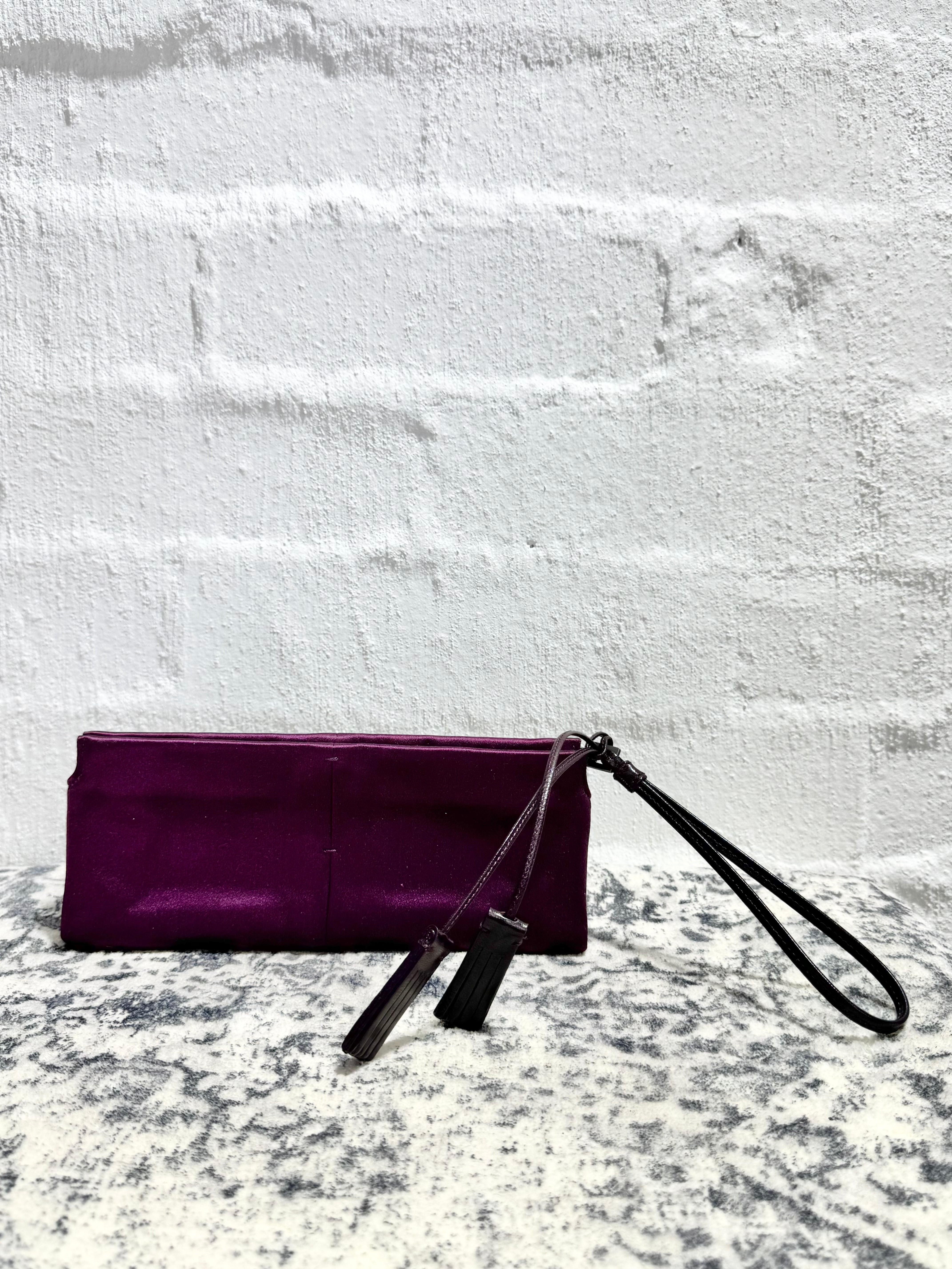 Yves Saint Laurent Rive Gauche Rich Plum Satin Clutch