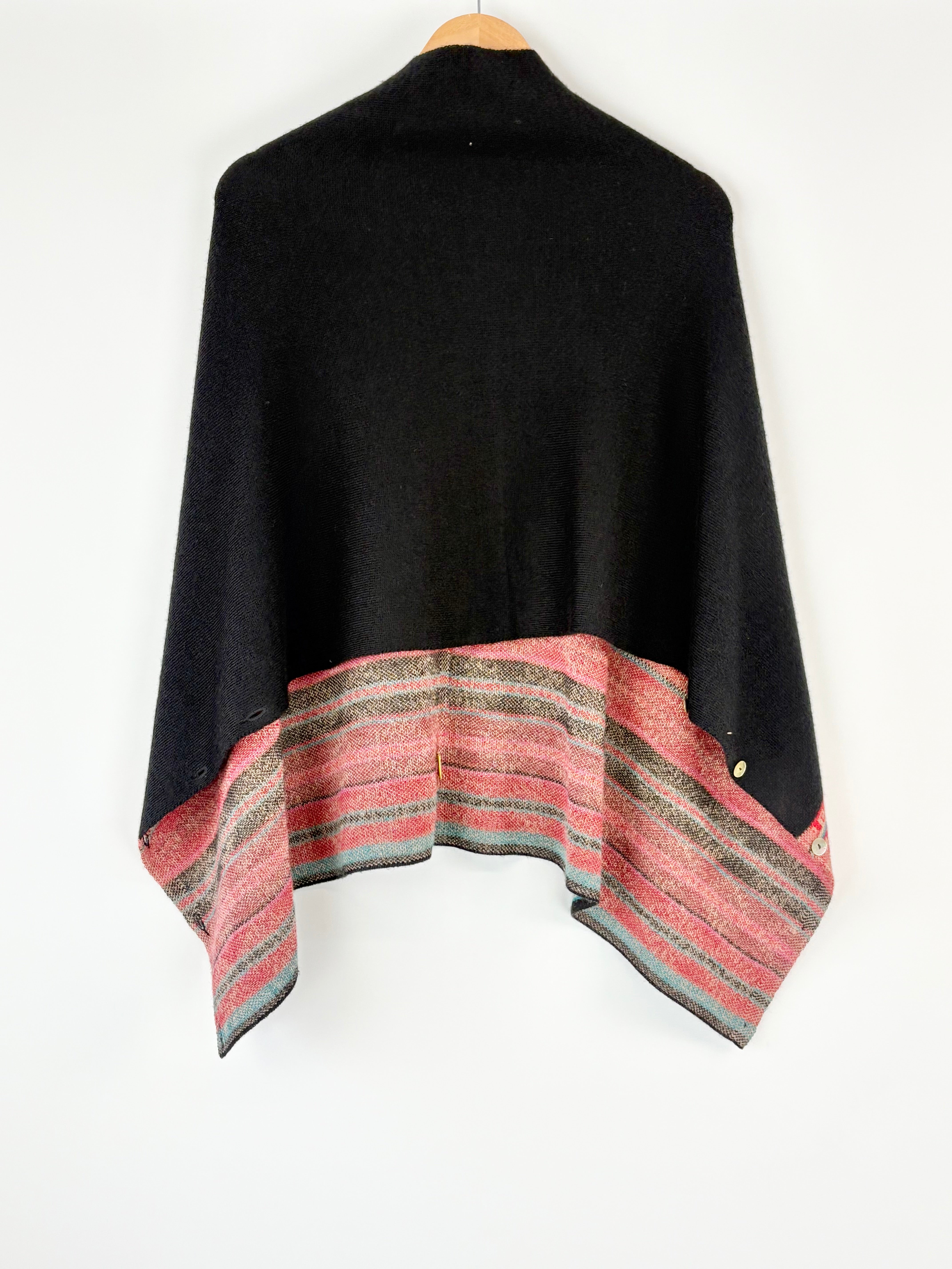 KUNA Black Alpaca Patterned-Hem Poncho Cardi - AU10/12