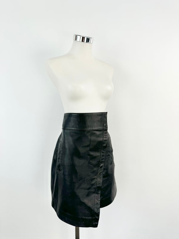 Ba&sh 'Phanie' Black Leather Wrap Skirt - AU10