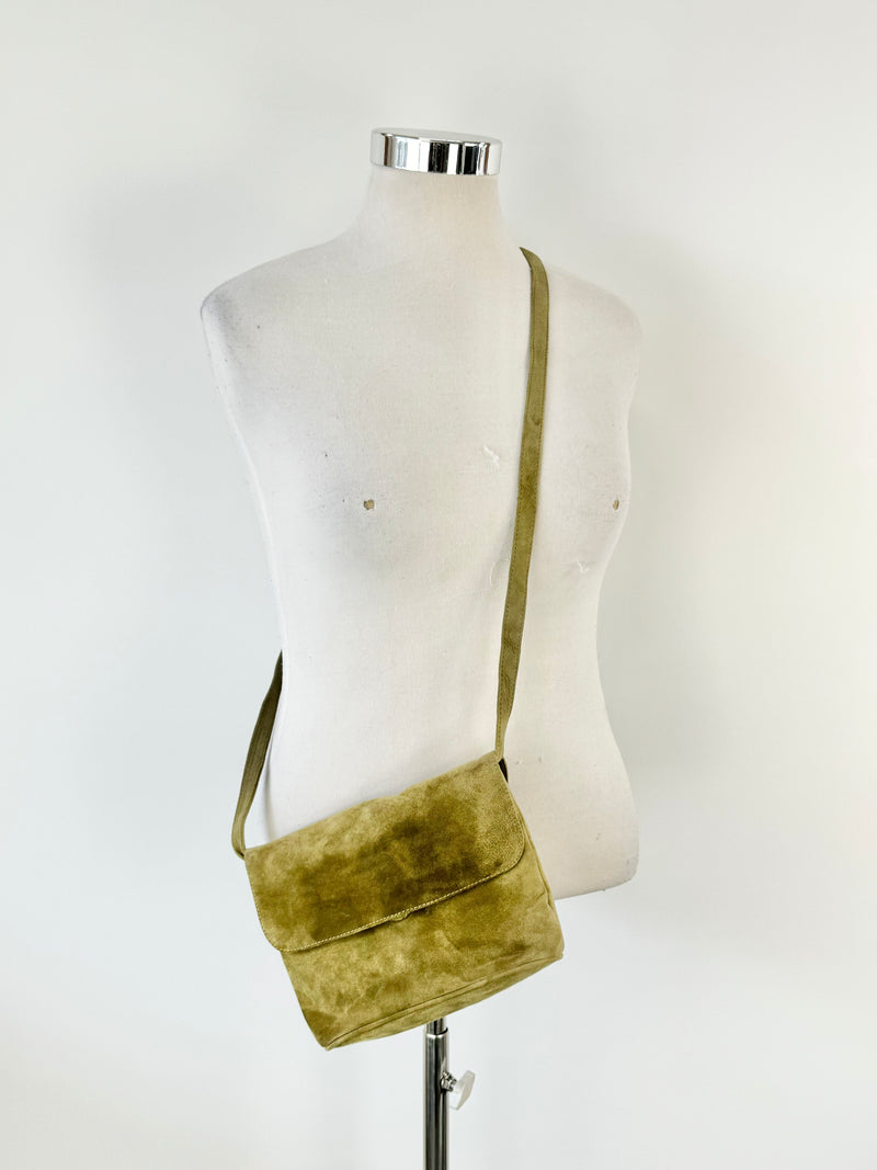 Lichen Green Suede Cross Body Bag