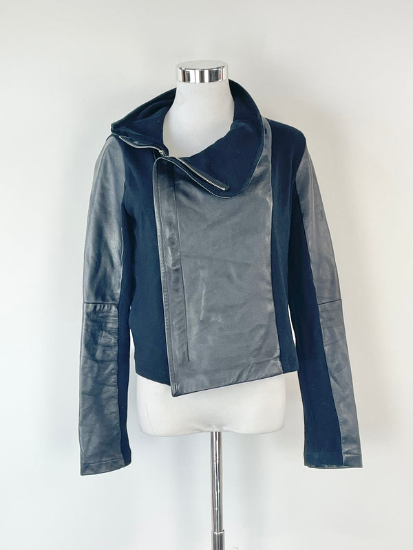 Viktoria + Woods Black Wool & Leather Biker-Style Jacket - AU10