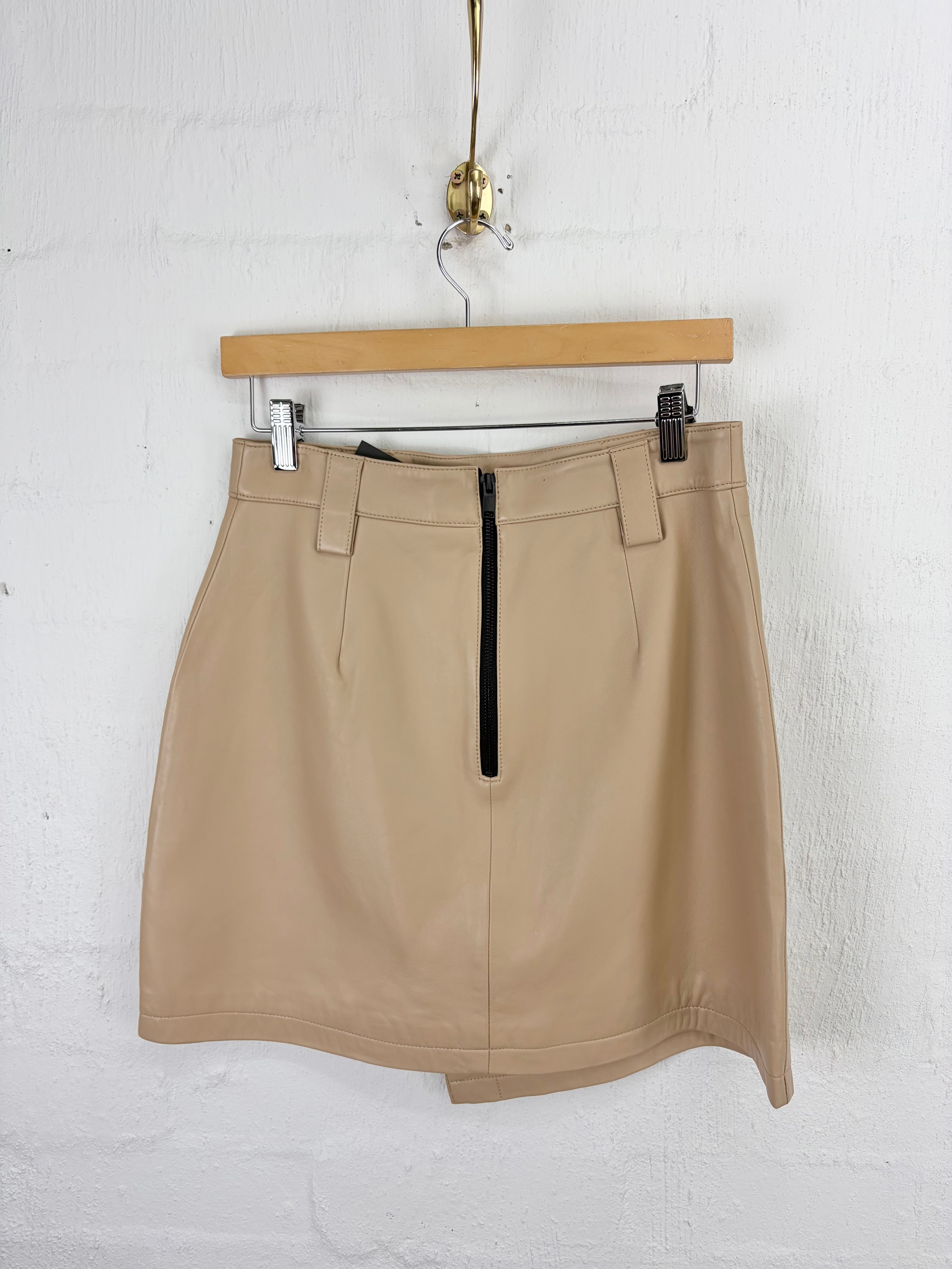 Ena Pelly Latte Leather Asymmetrical Button Skirt NWT - AU10