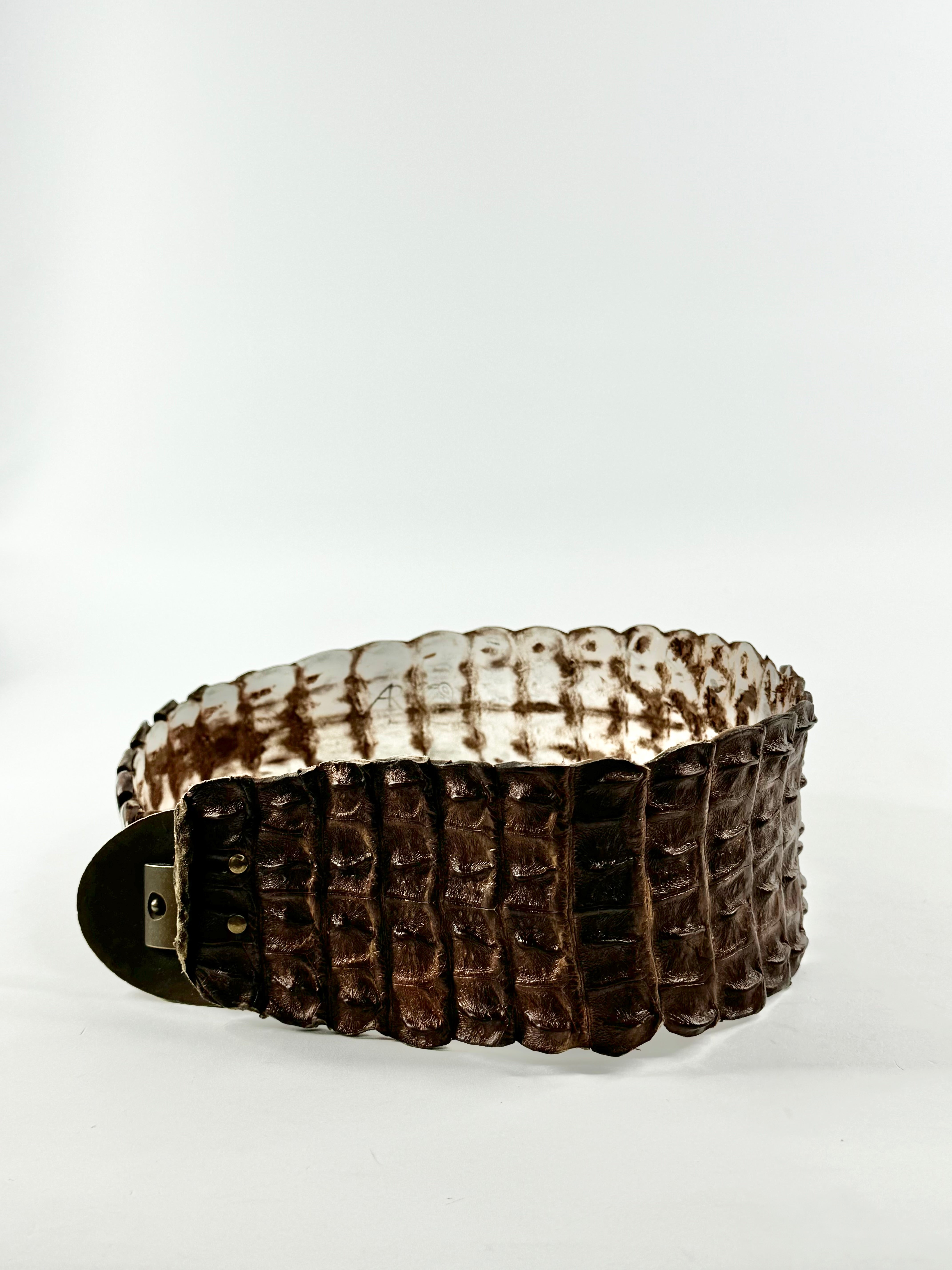 Vintage Wide Brown Crocodile Leather Belt