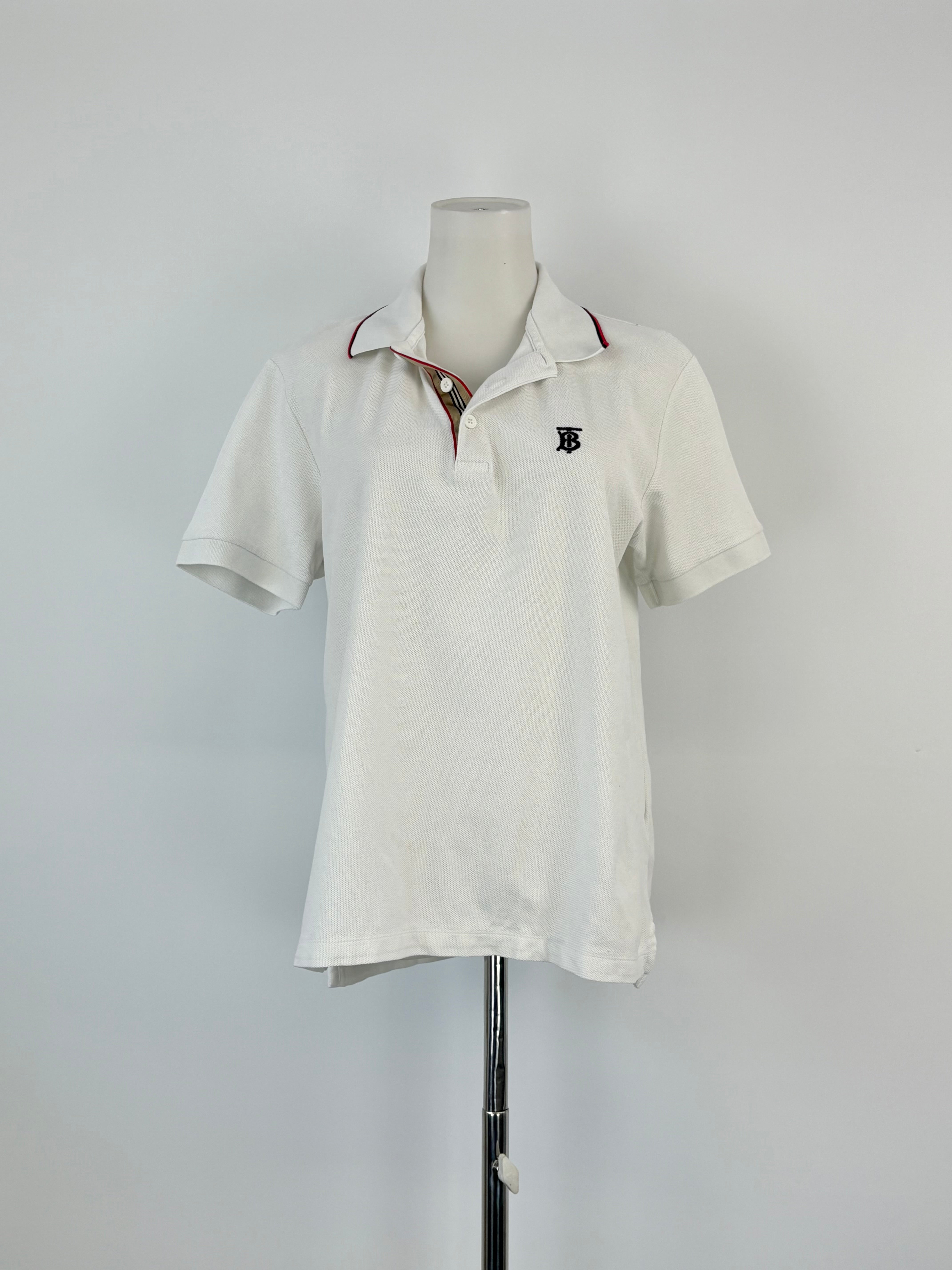 Burberry White Pique-Cotton Polo Top - S