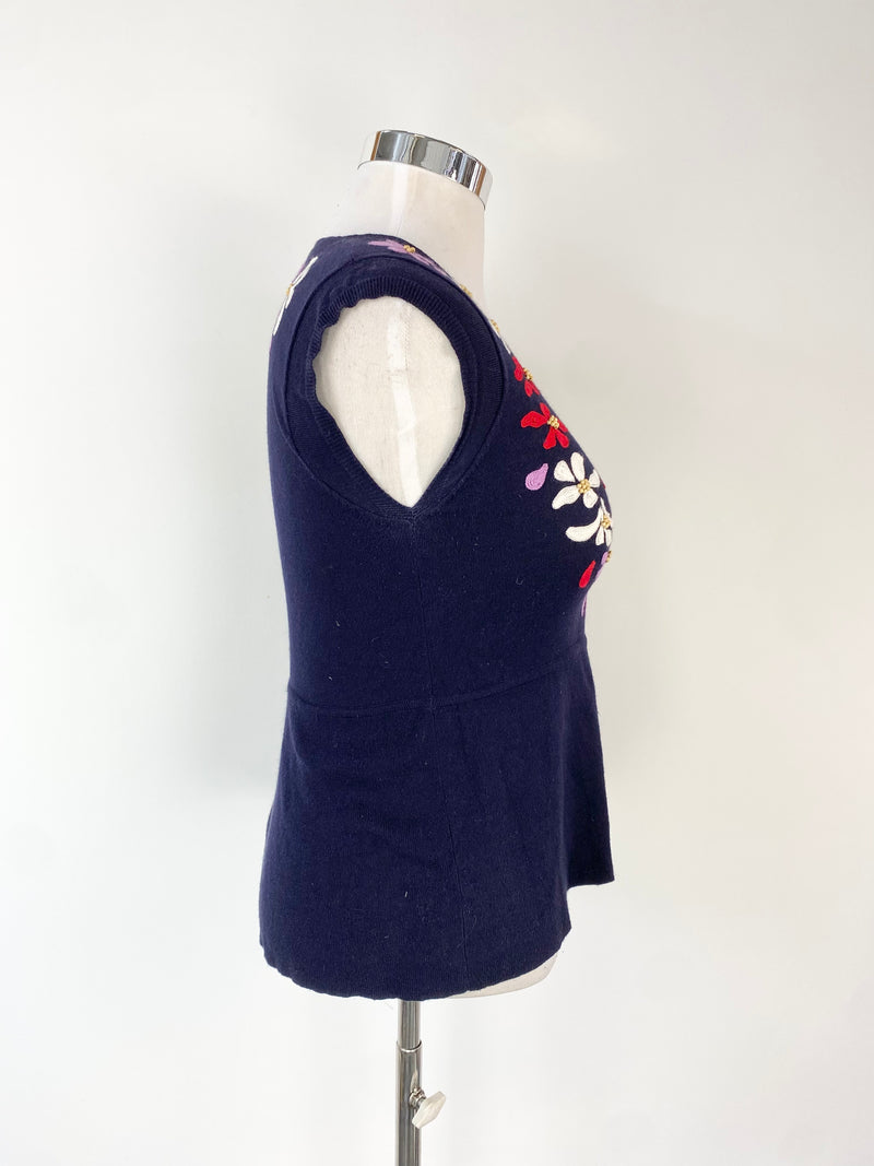 Cacharel Blue Cotton & Silk Floral Vest - AU10