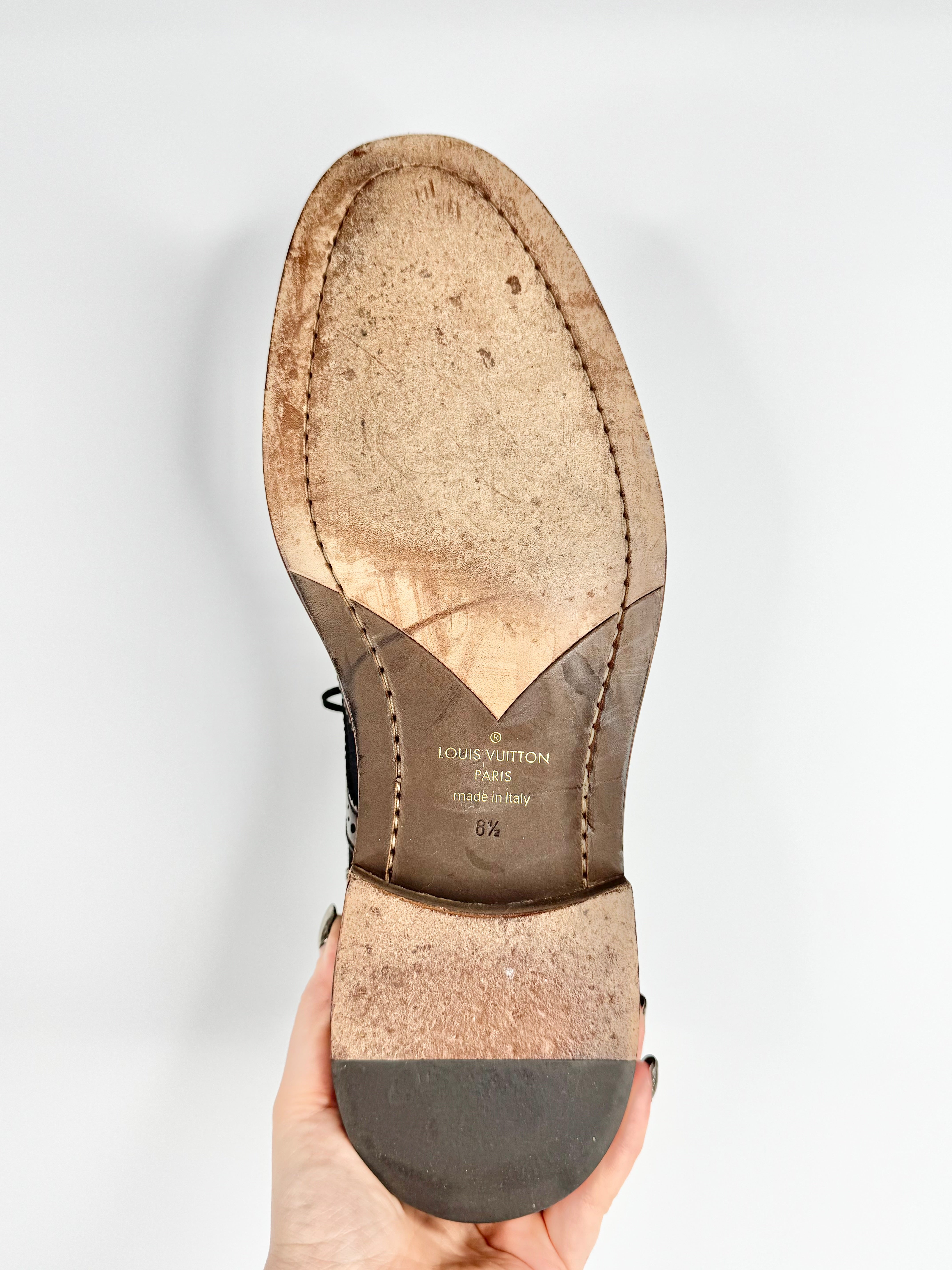 Louis Vuitton 'Voltaire' Denim & Burgundy Leather Derby Shoes - EU43