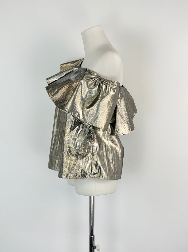 Sass & Bide Metallic Gold 'Night At The Ritz' Off-Shoulder Top - AU8