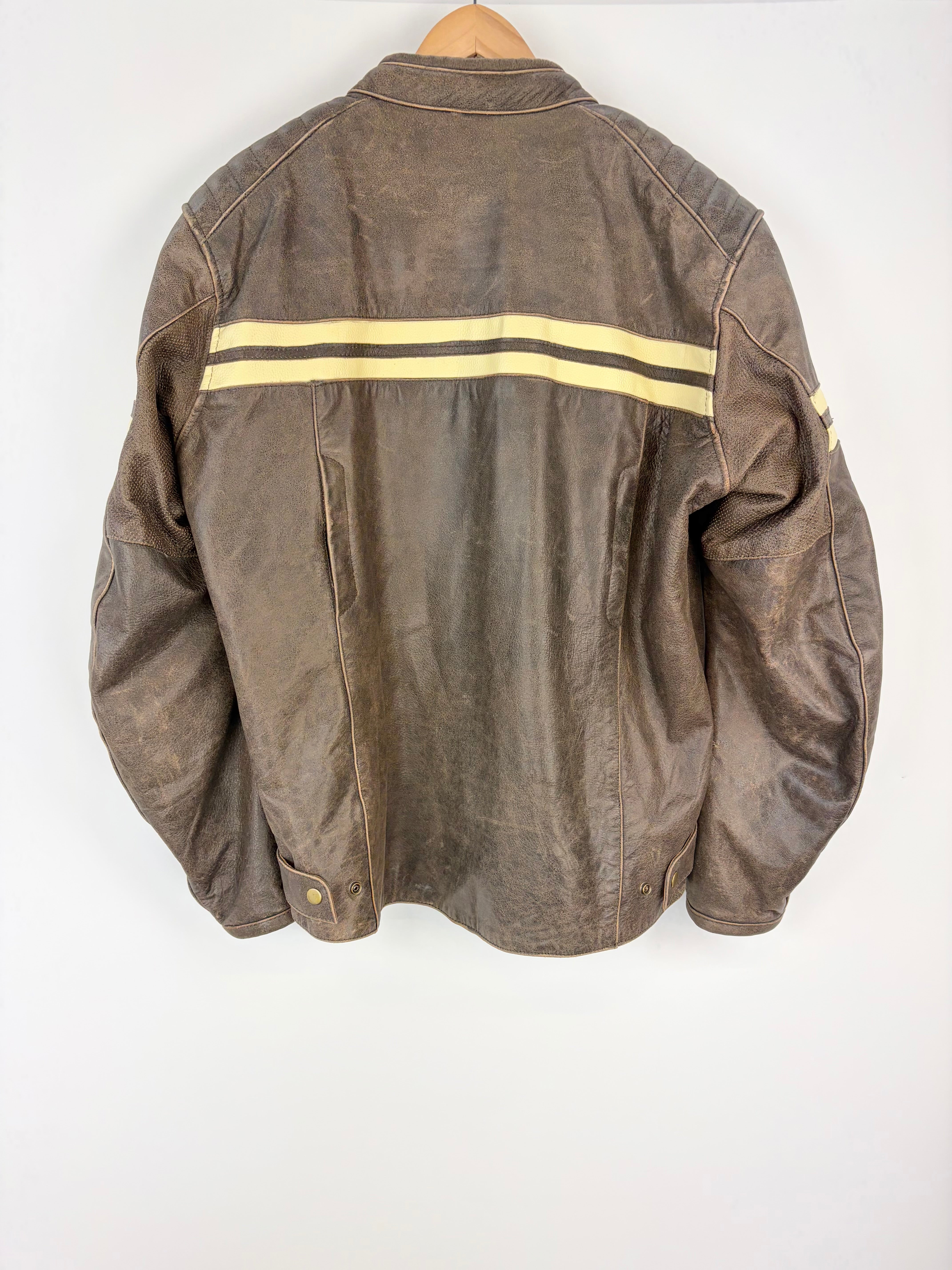 Vintage Chocolate and Cream Leather Motorcycle Jacket - XXL