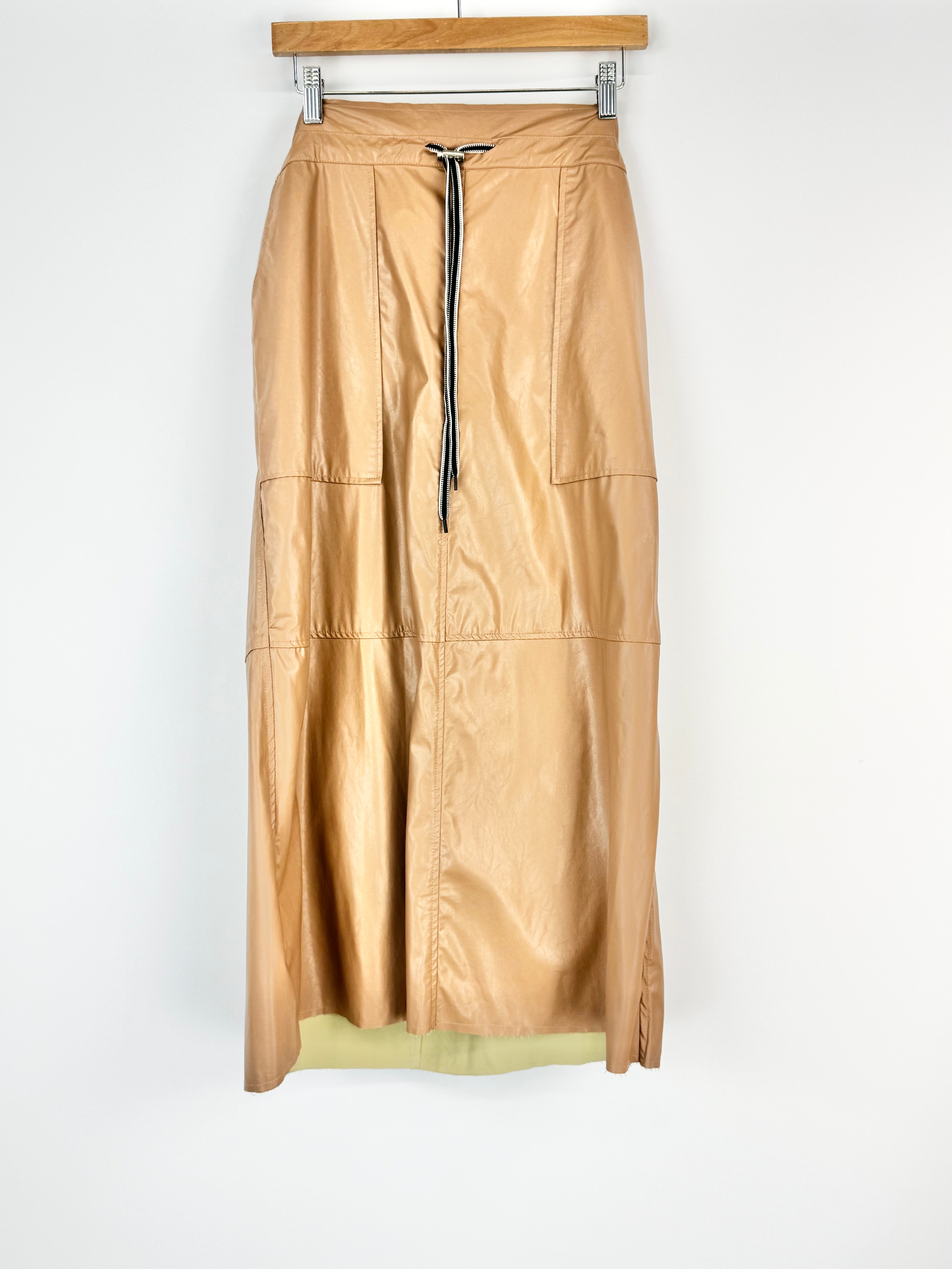 365 Beige Faux Leather A-line Skirt - AU10