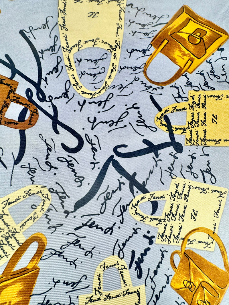 Fendi Foulard Blue Silk Handbag Print Square Scarf