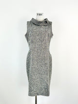 Hobbs Black & White Tweed Midi Dress - AU12