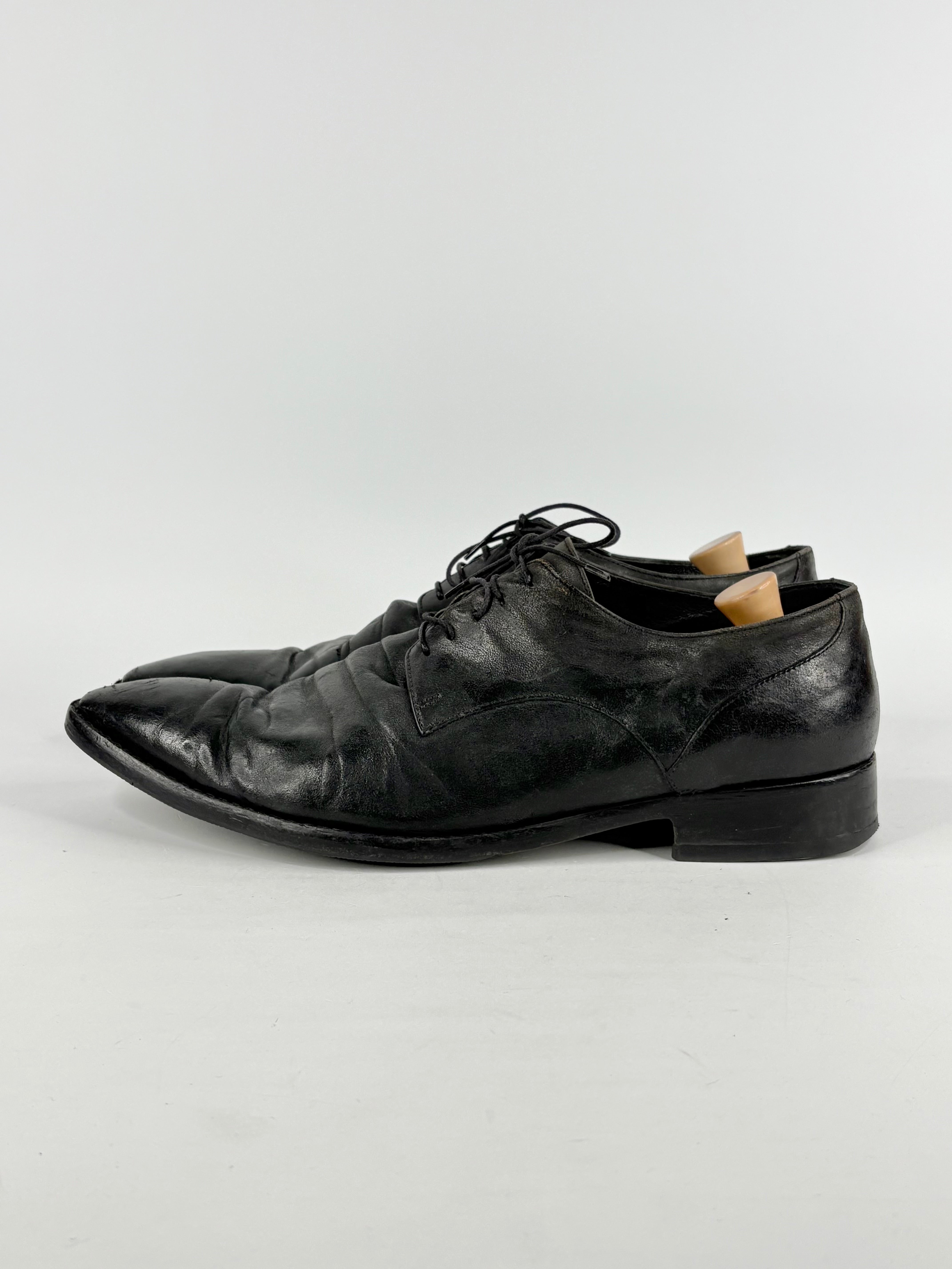 Italian Made Black Leather Lace-Up Derby Shoes - EU43