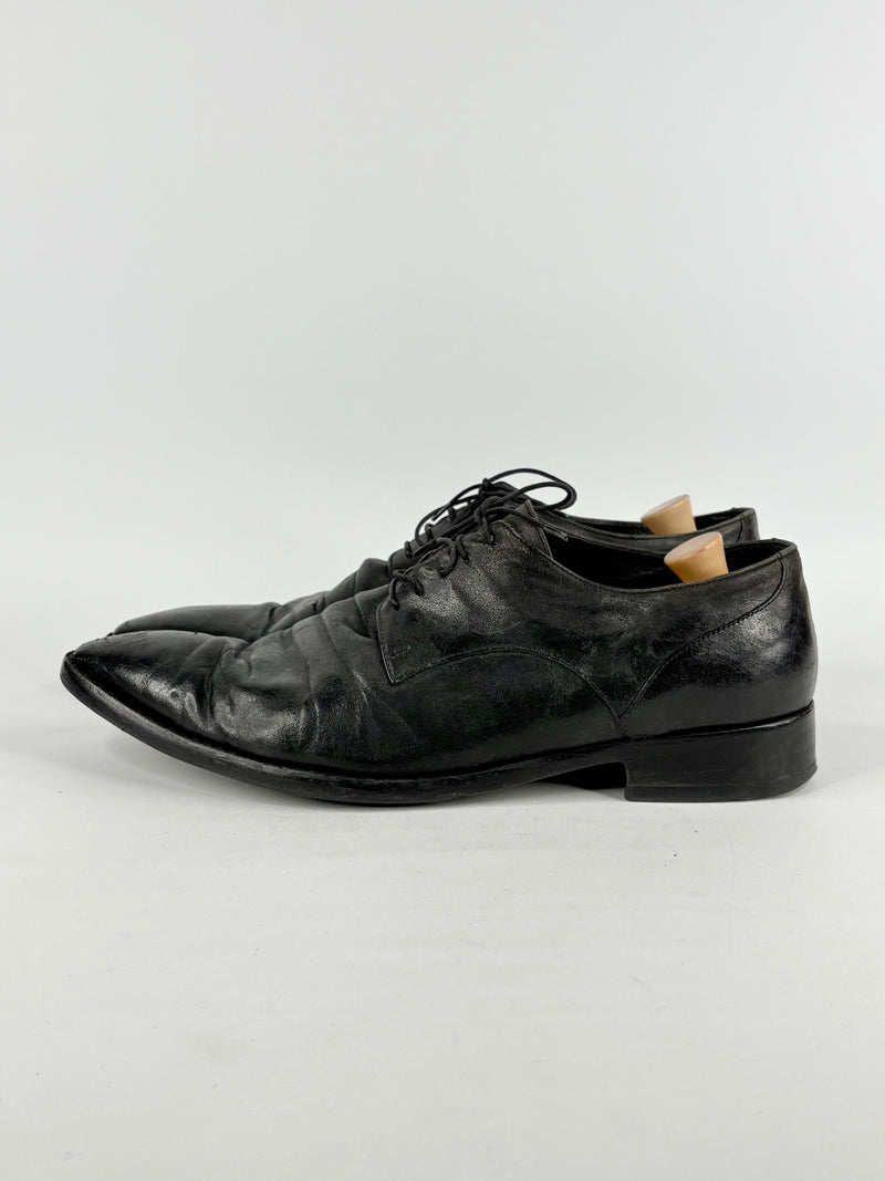 Italian Made Black Leather Lace-Up Derby Shoes - EU43