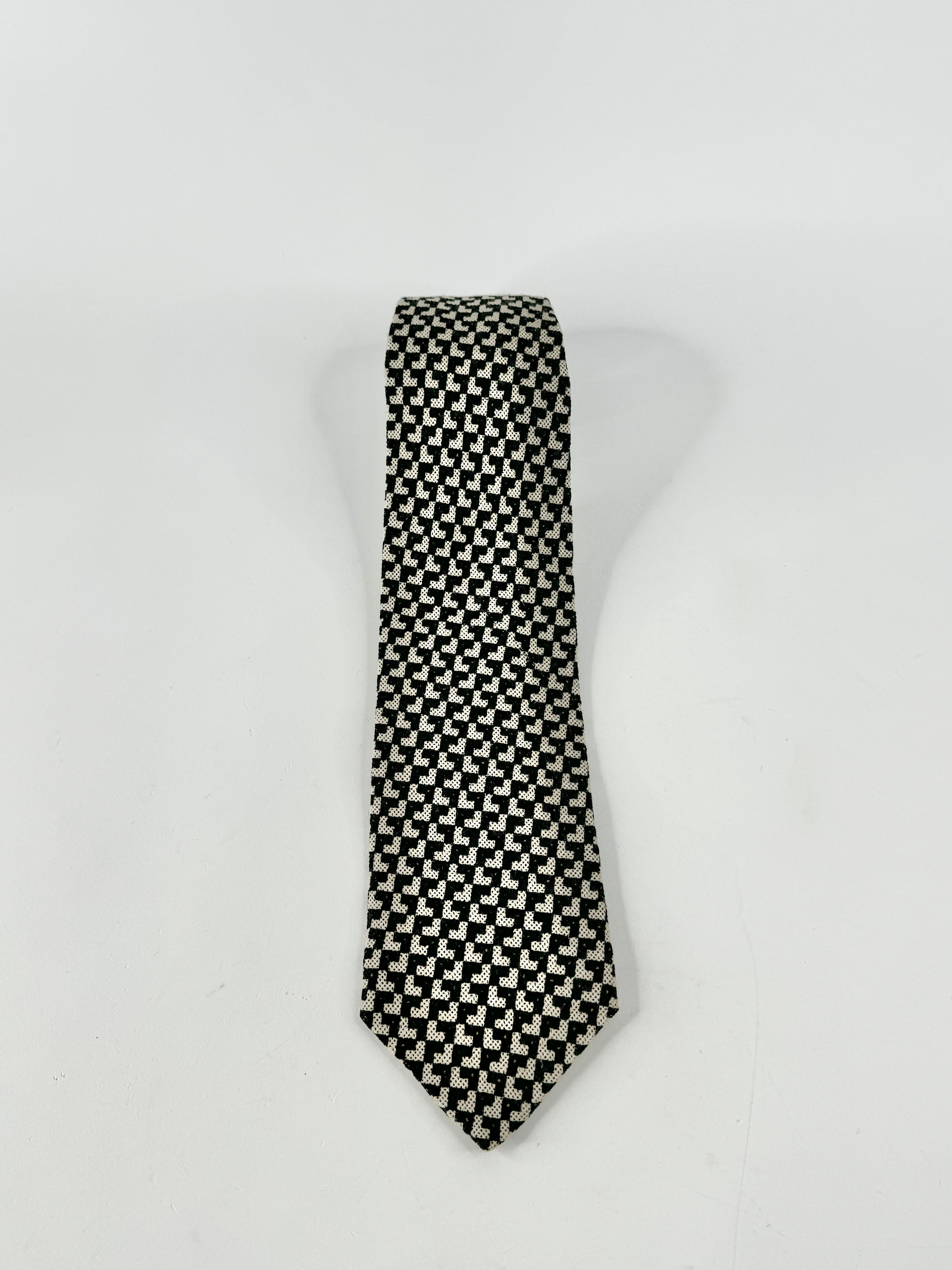 Vintage Emporio Armani Black & White Patterned Wool Tie