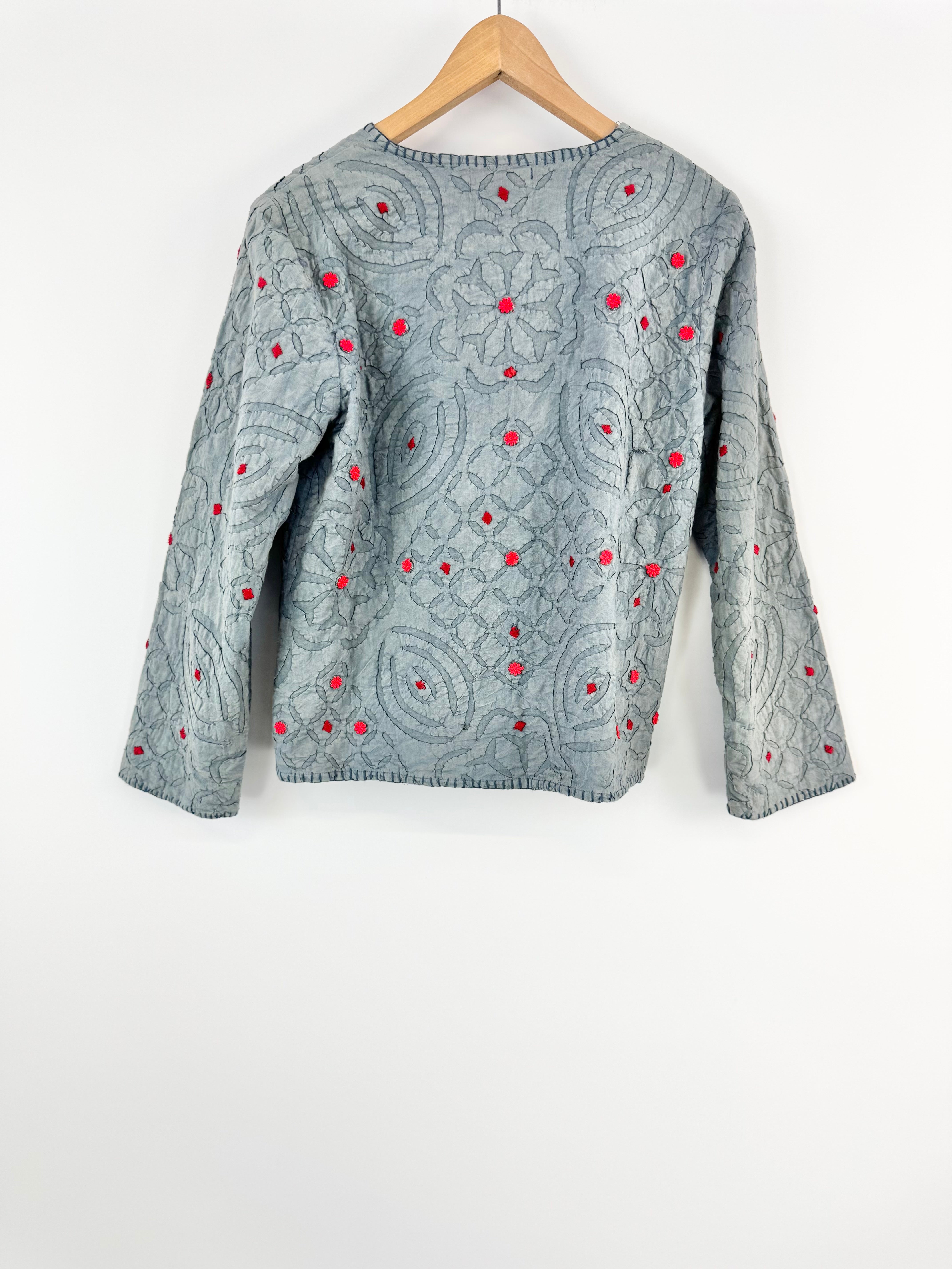 Maison Hotel Stone Blue Quilted Collarless Jacket - AU8/10