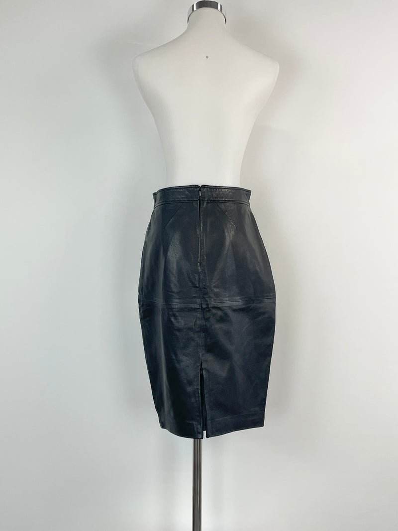 Whistles Black Leather Midi Skirt - AU8