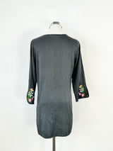 Johnny Was Dark Grey Silk Floral Embroidered Blouse - AU10