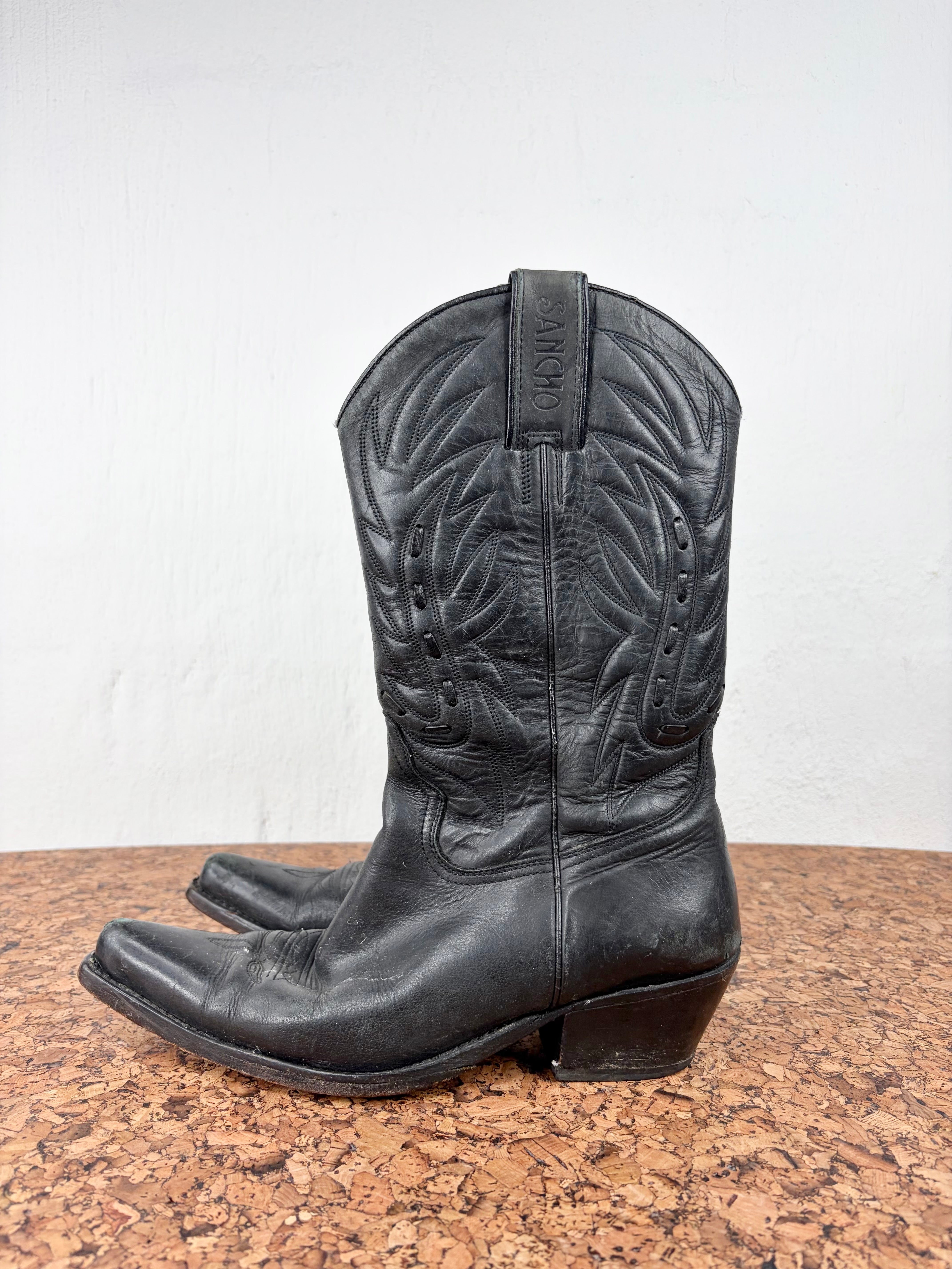 Vintage Sancho Black Cowboy Boots - EU38