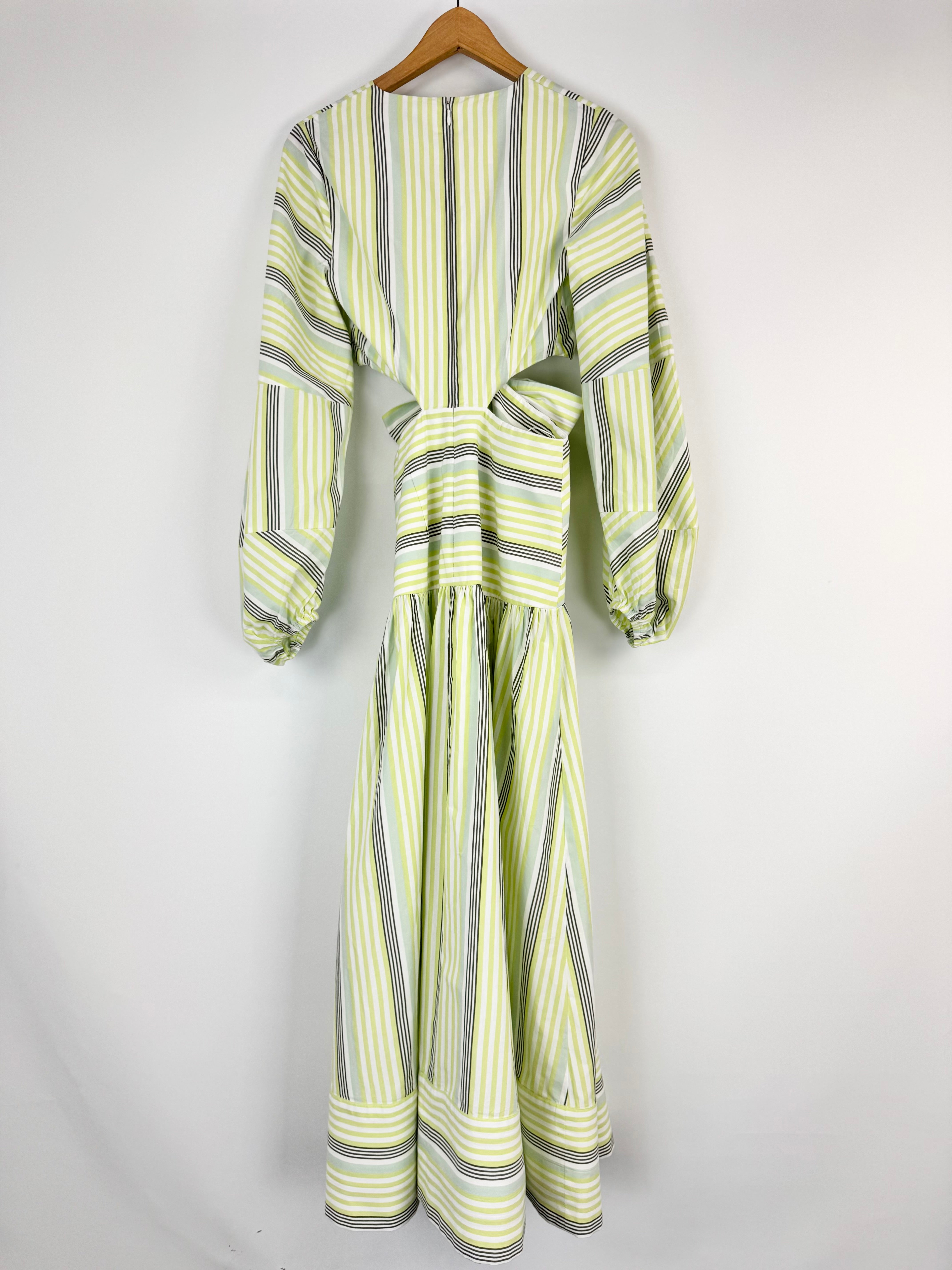 Significant Other Green Striped Cotton 'Nola' Cut Out Maxi Dress - AU8