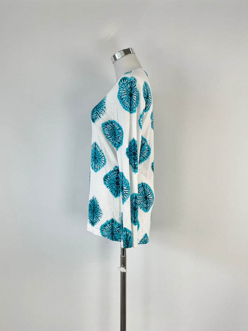 Samantha Sung White & Teal Print Top - AU6/8